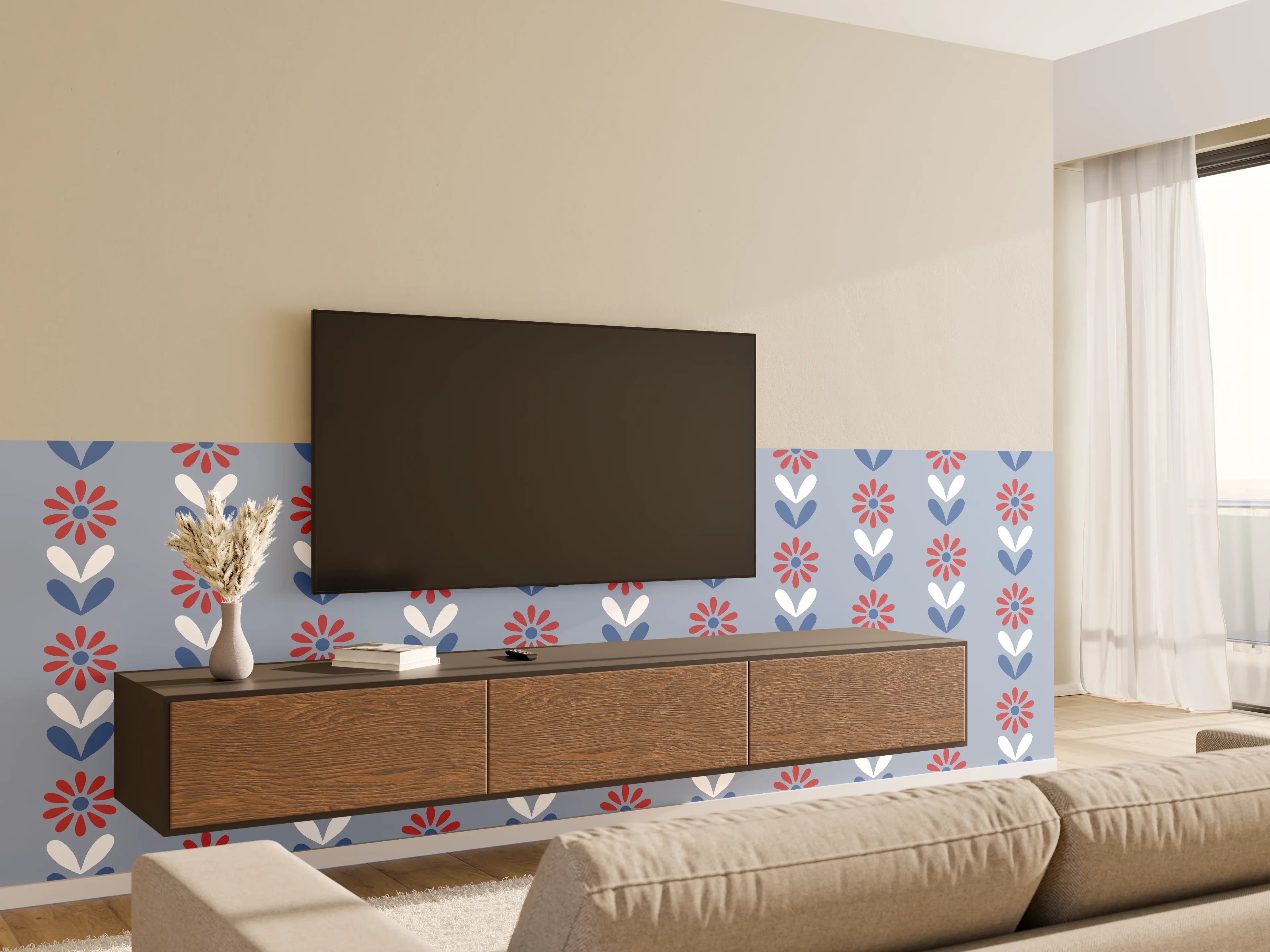 Wandverkleidung Wohnzimmer - Vintage Bloom Gänseblümchen Tapete