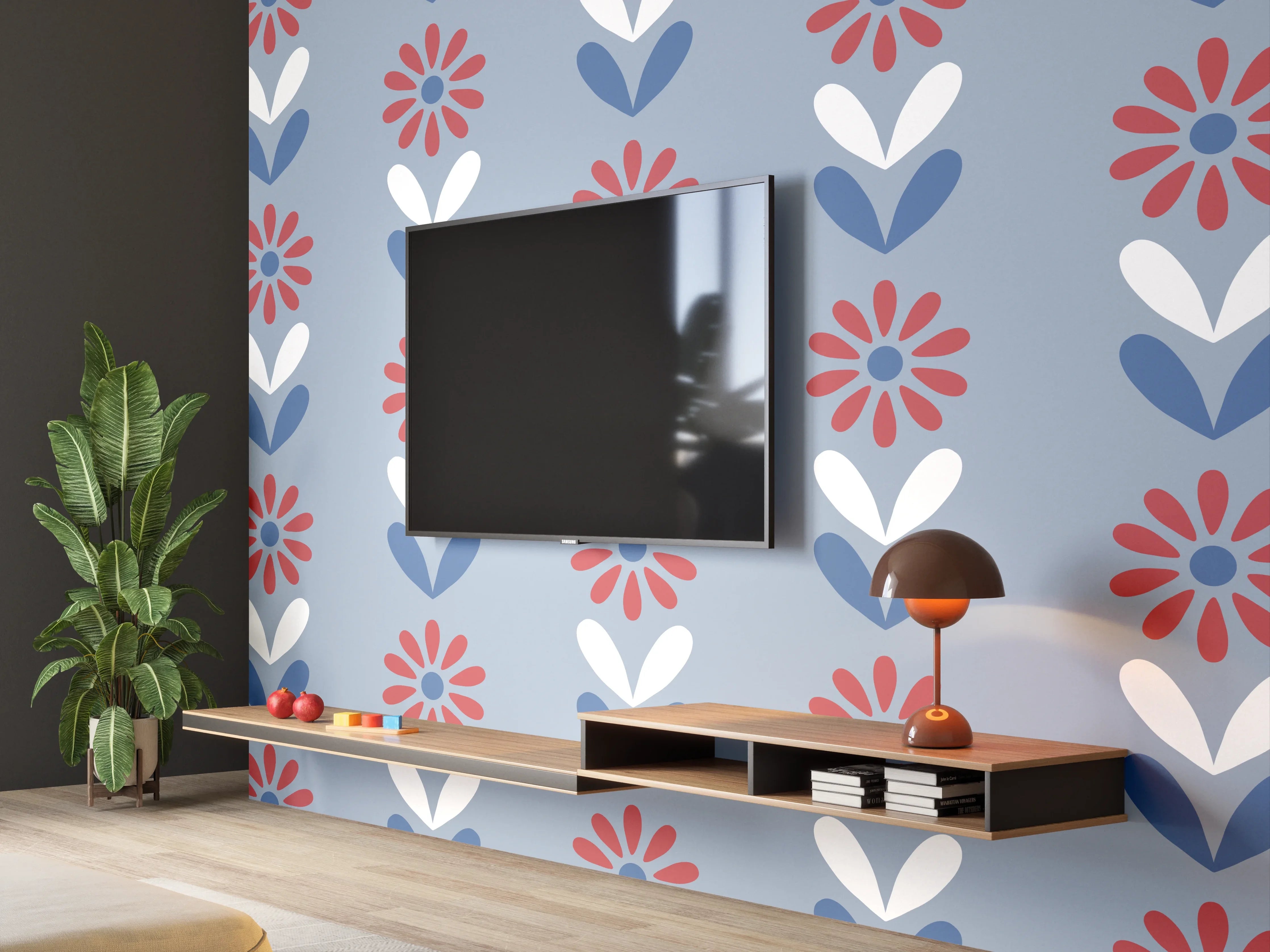 Wandverkleidung Wohnzimmer - Vintage Bloom Gänseblümchen Tapete