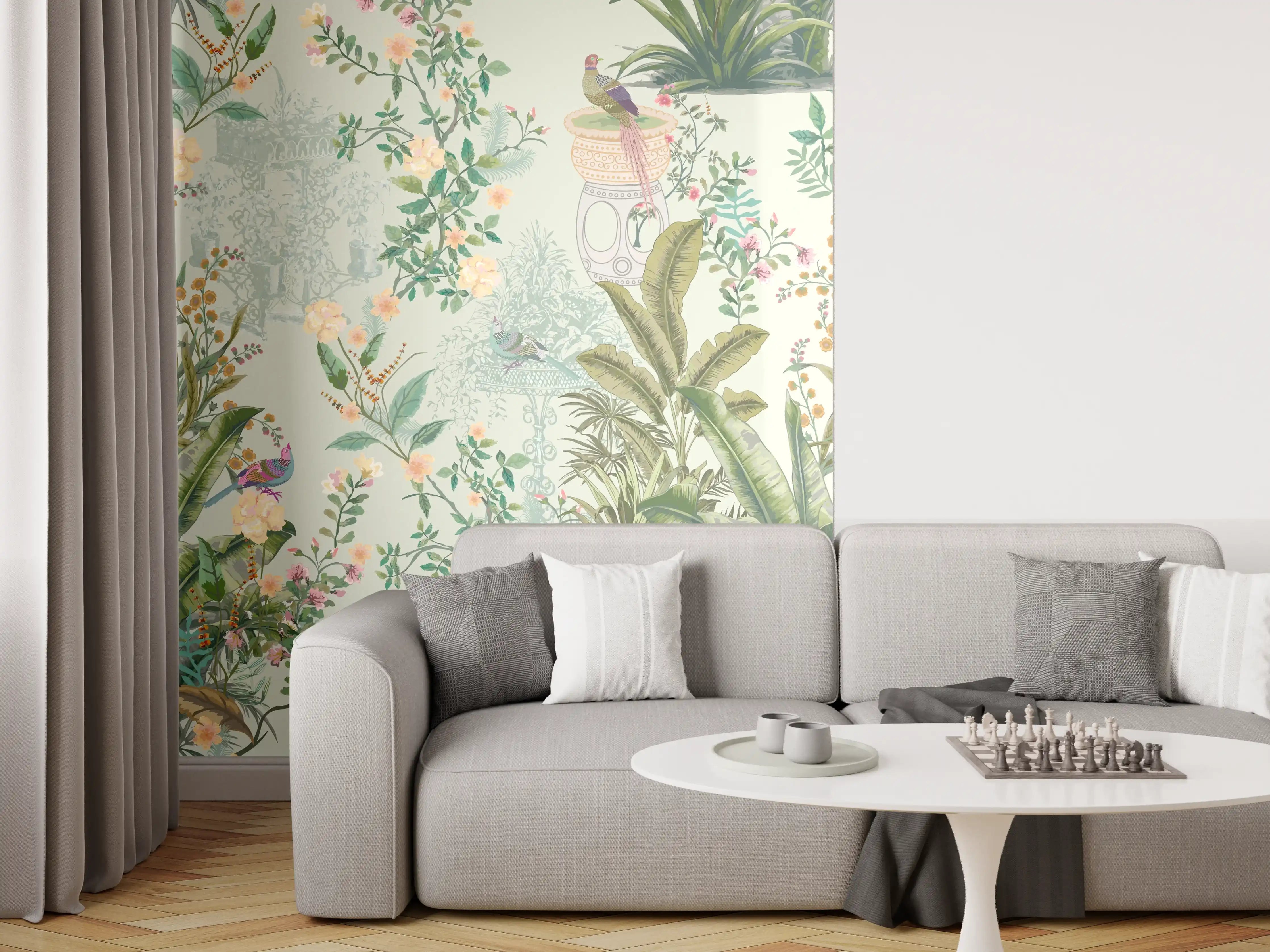 Wandverkleidung Wohnzimmer - Vintage Bloom Grünes Refugium