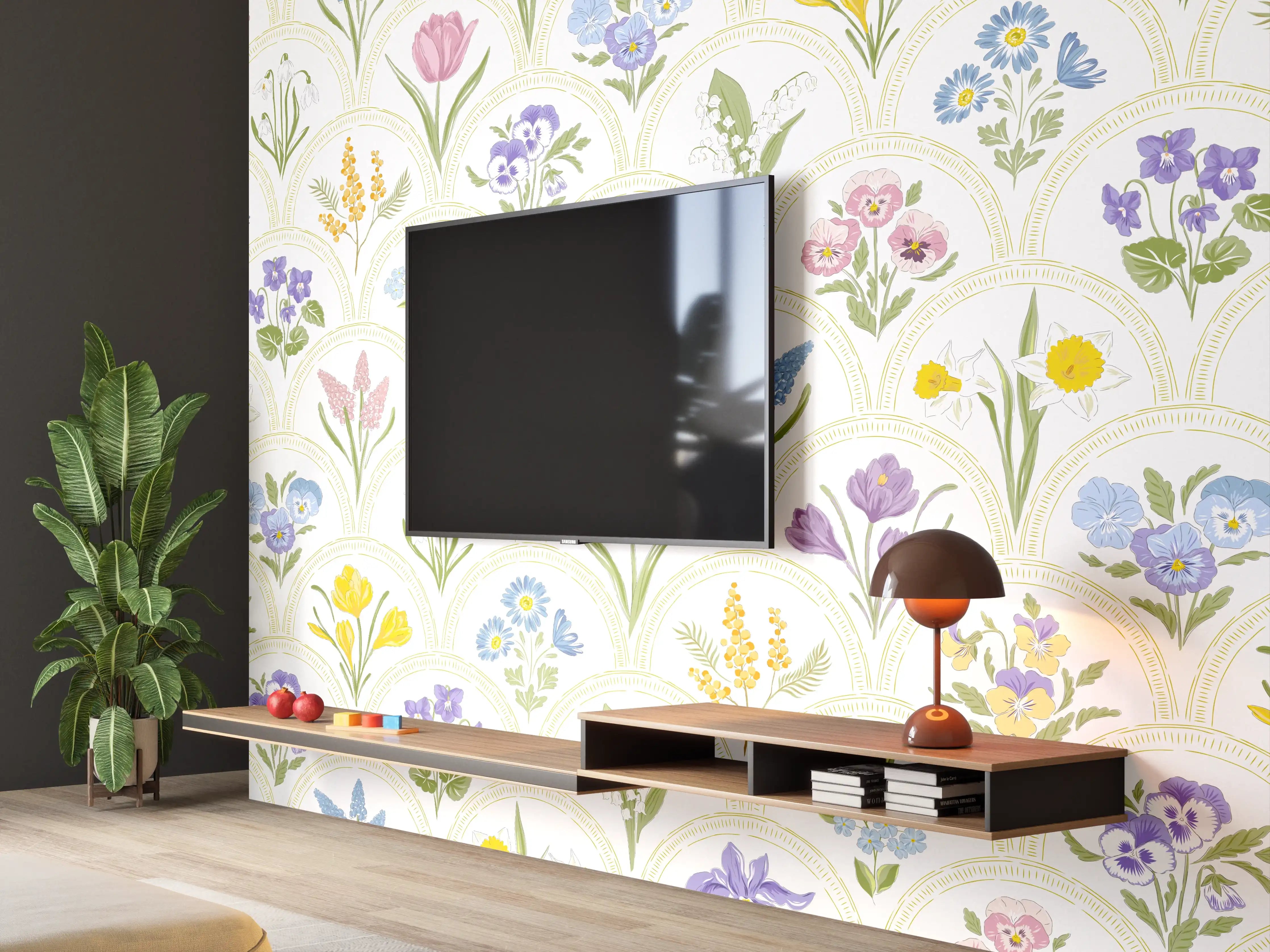 Wandverkleidung Wohnzimmer - Vintage Bloom Pastell-Blumentapete