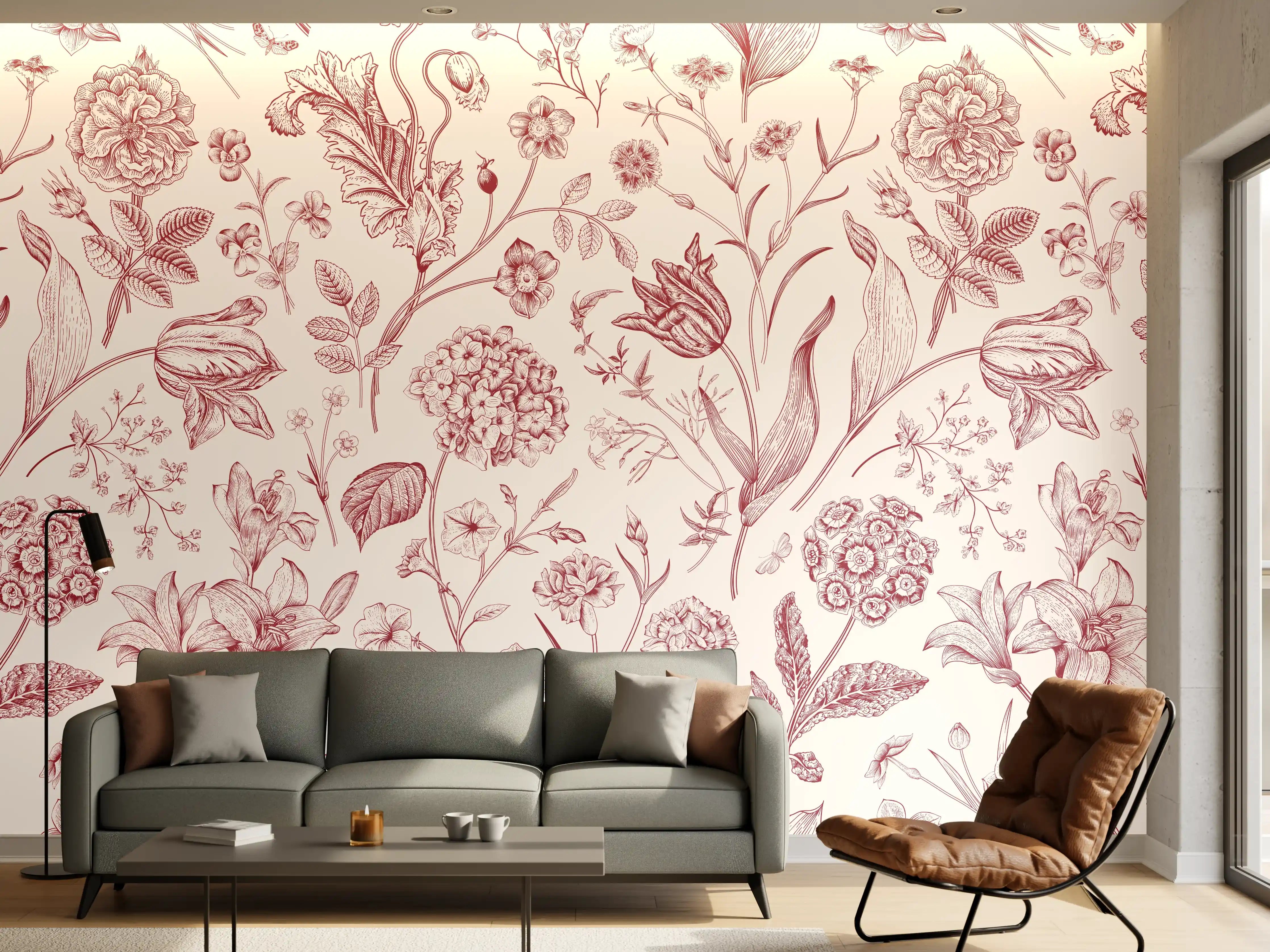 Wandverkleidung Wohnzimmer - Vintage Bloom Rosa-Muster