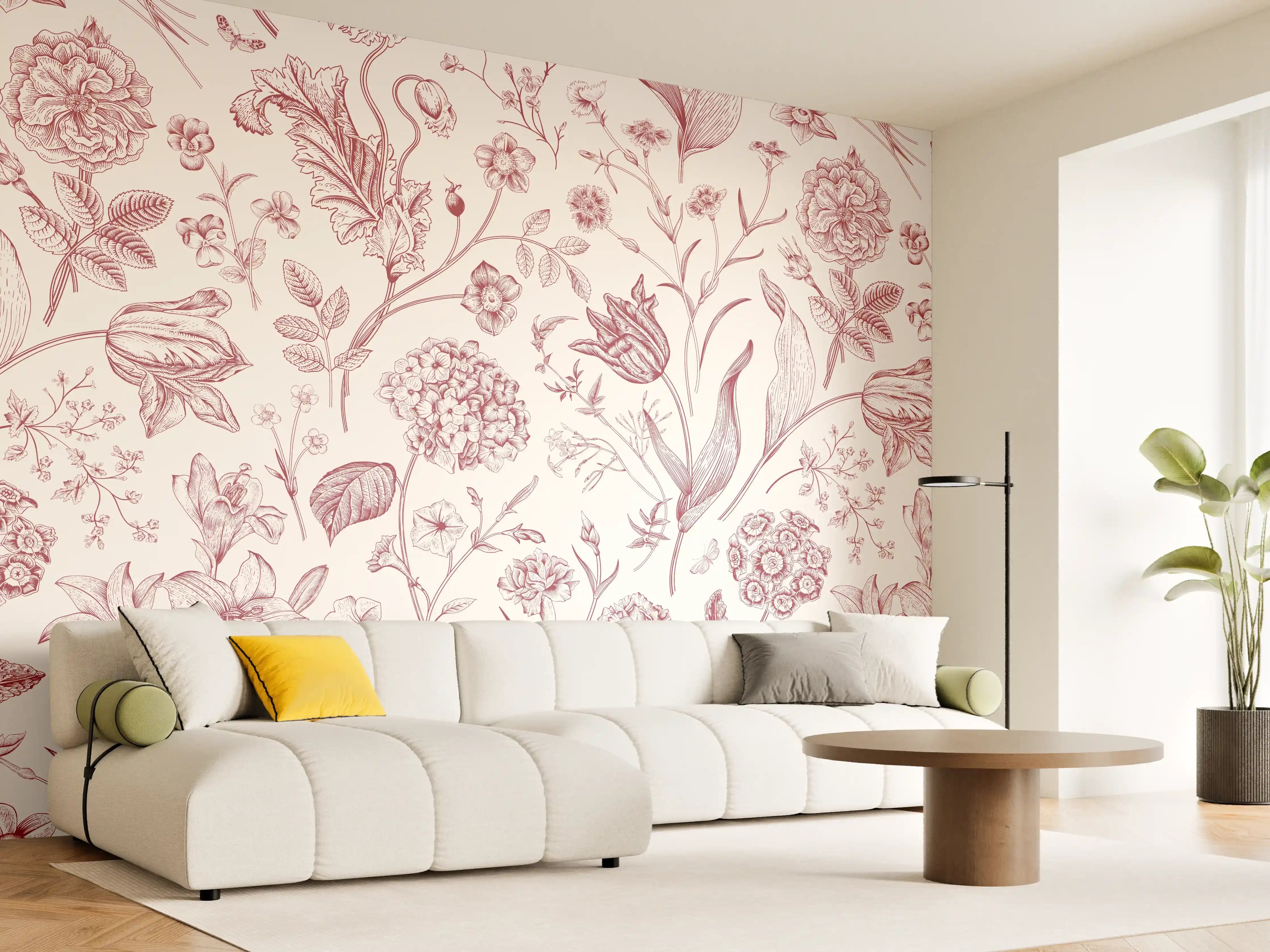 Wandverkleidung Wohnzimmer - Vintage Bloom Rosa-Muster