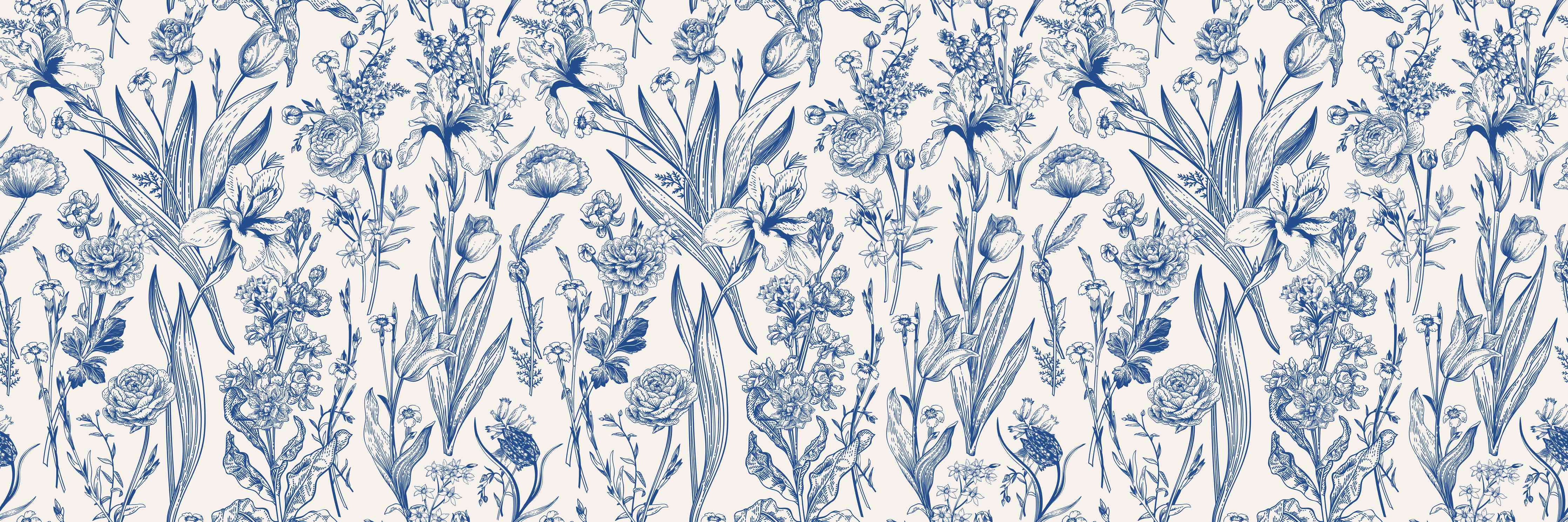 Wandverkleidung Wohnzimmer-Vintage-Blumenmuster Azurblau