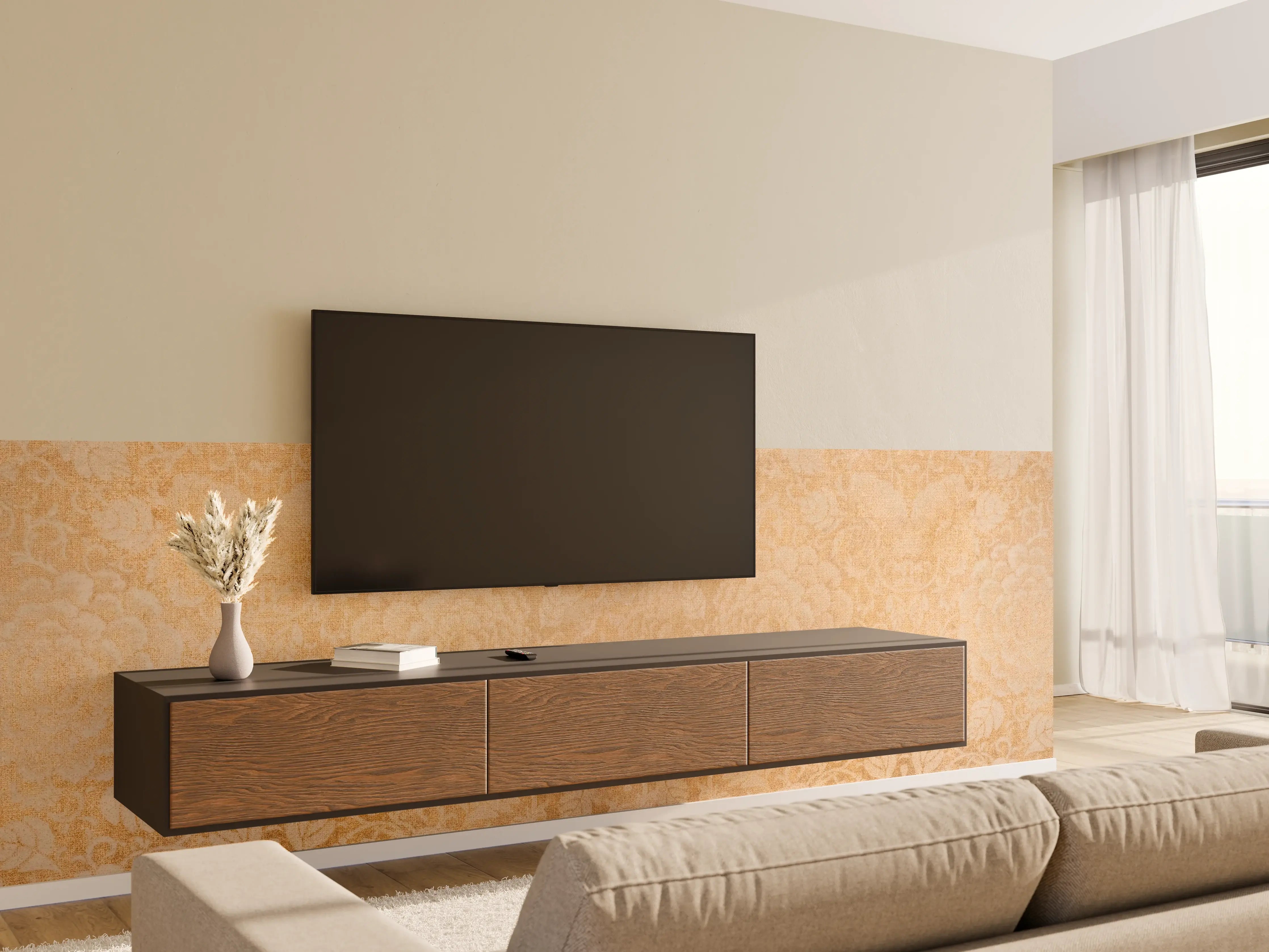 Wandverkleidung Wohnzimmer - Vintage Blumenmuster Fliesenbeige