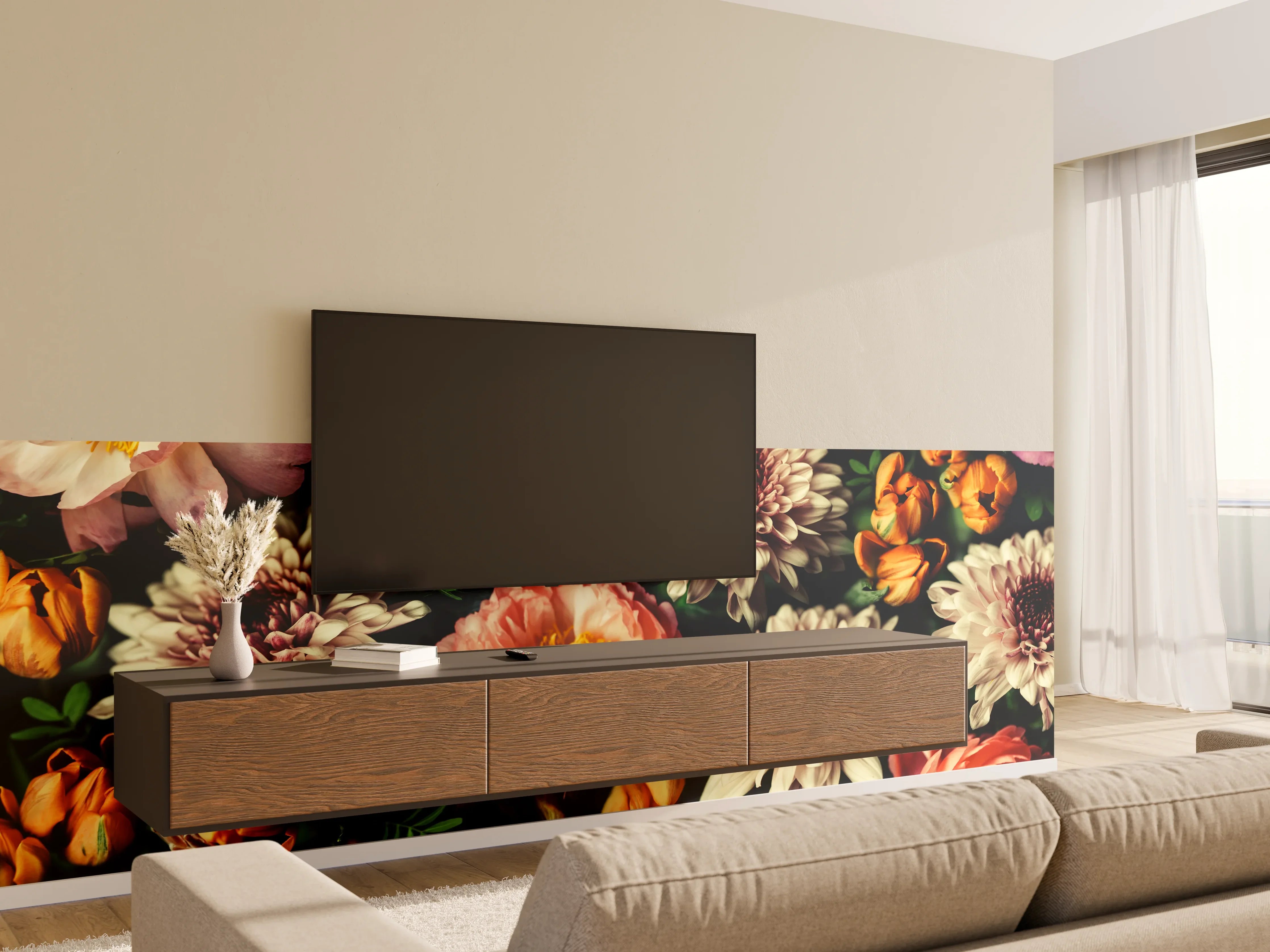 Wandverkleidung Wohnzimmer - Vintage-Bouquet mit schönen Blumen