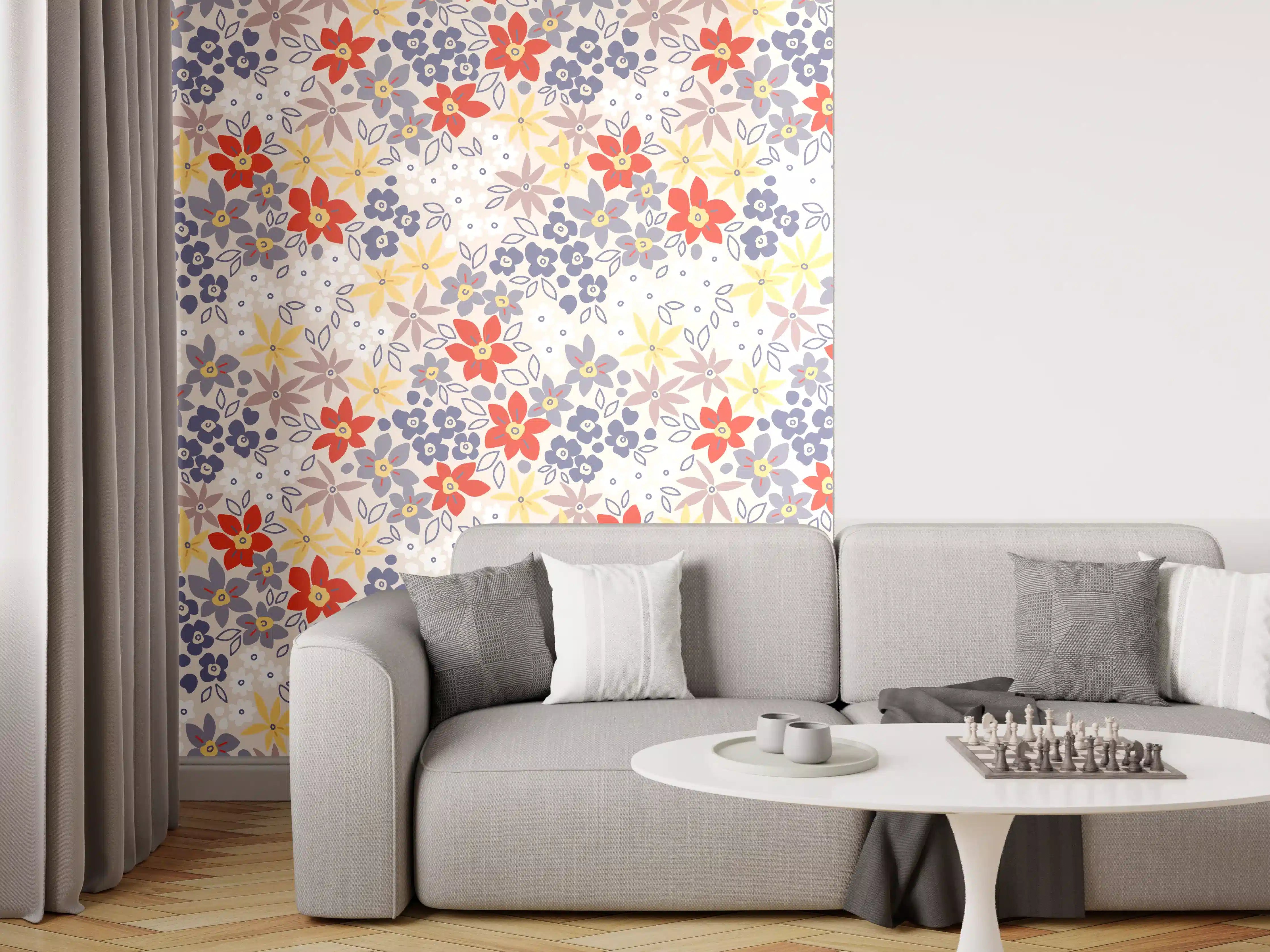 Wandverkleidung Wohnzimmer - Vintage Ditsy Blumenmuster Beige