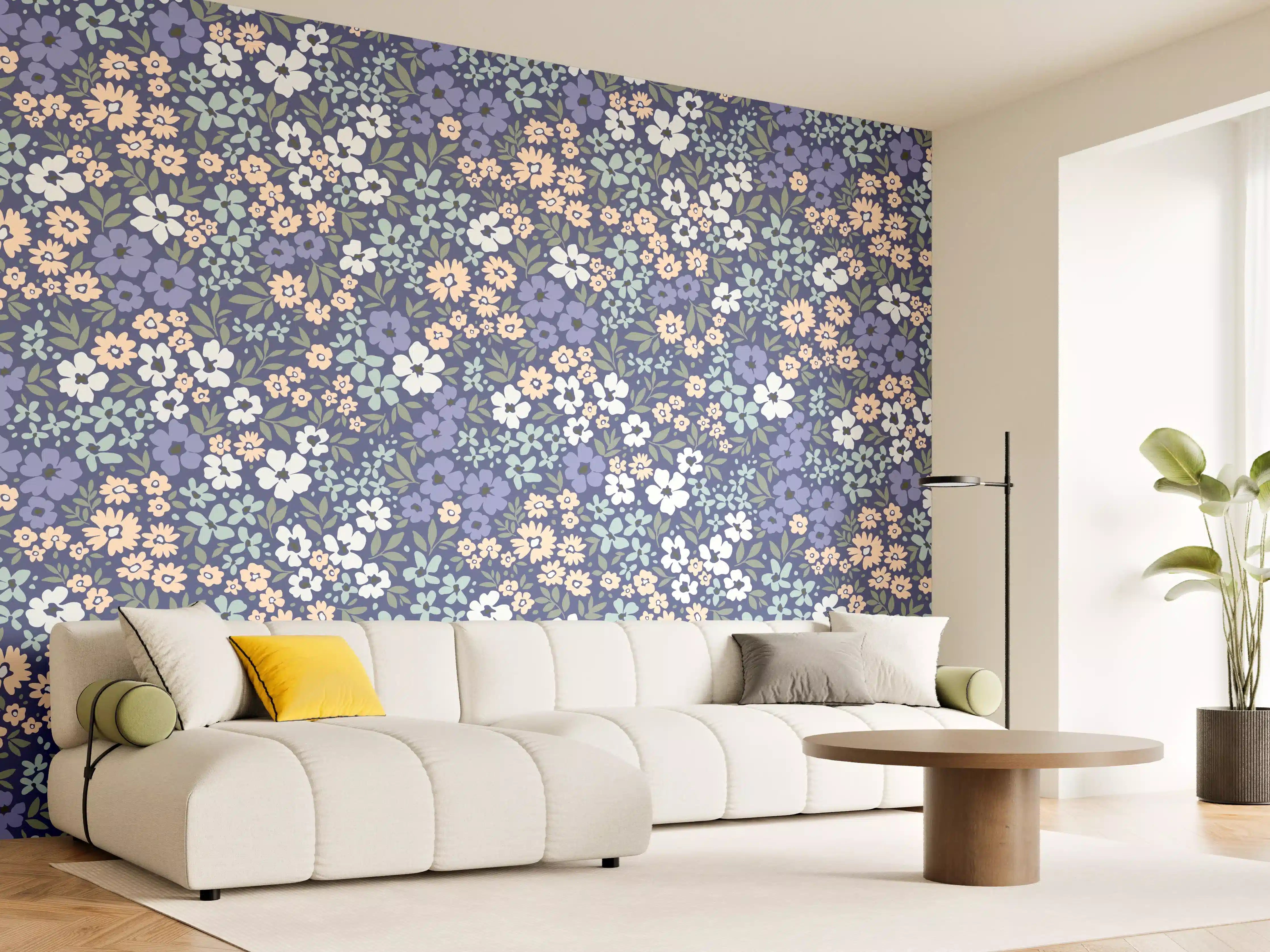 Wandverkleidung Wohnzimmer - Vintage Ditsy Blumenmuster Blau
