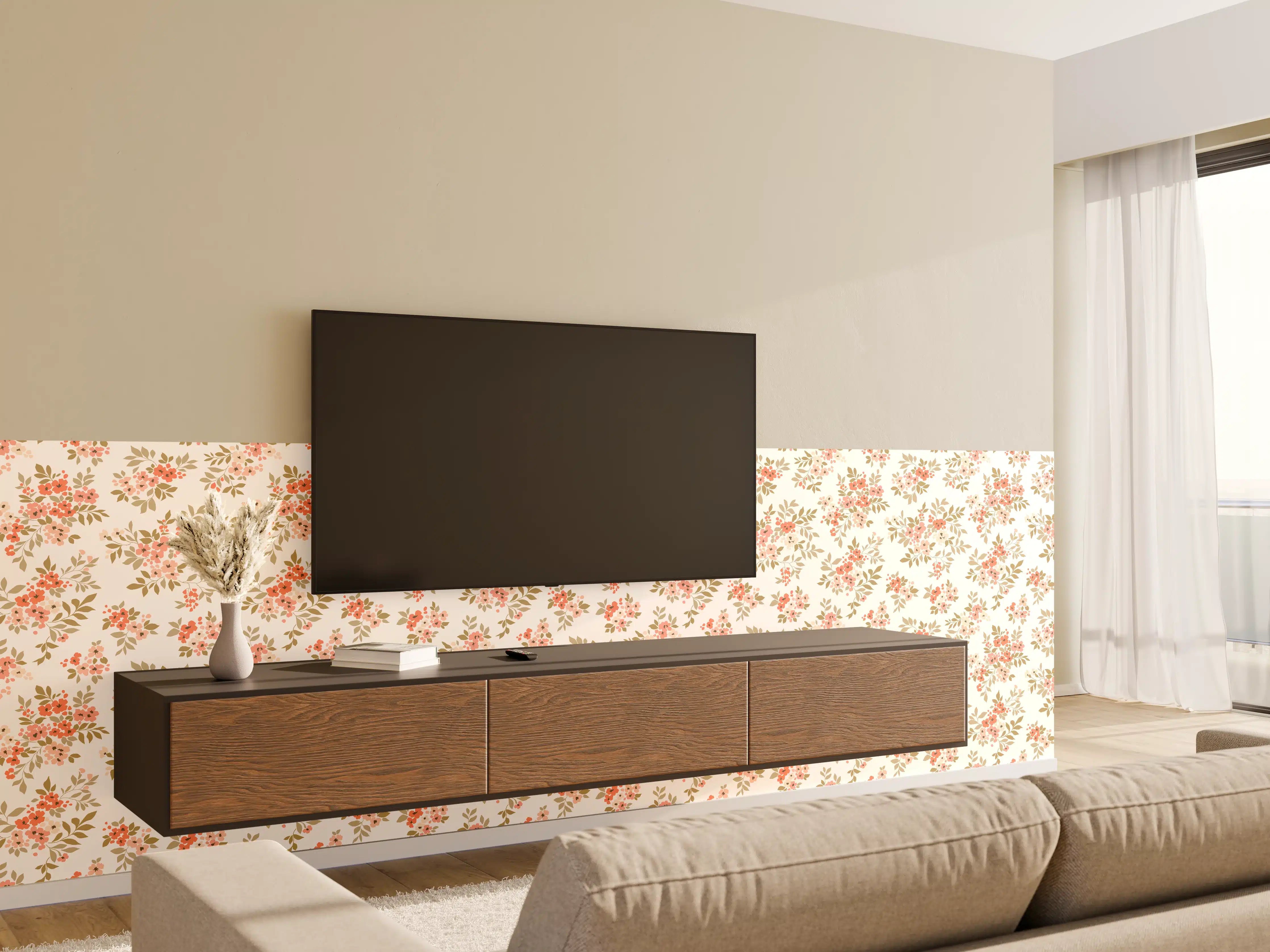 Wandverkleidung Wohnzimmer - Vintage Ditsy Blumenmuster Rosa Beige