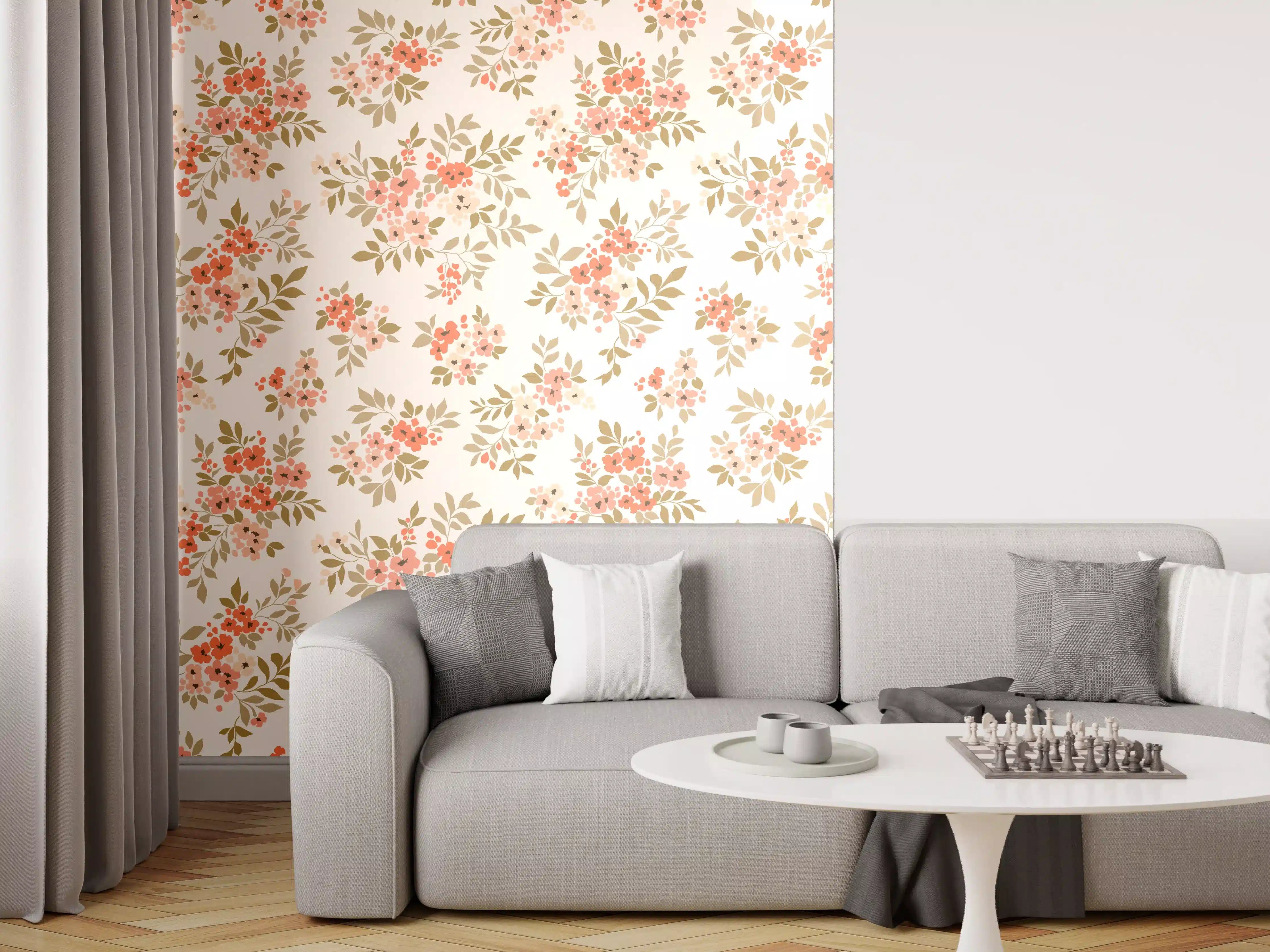 Wandverkleidung Wohnzimmer - Vintage Ditsy Blumenmuster Rosa Beige