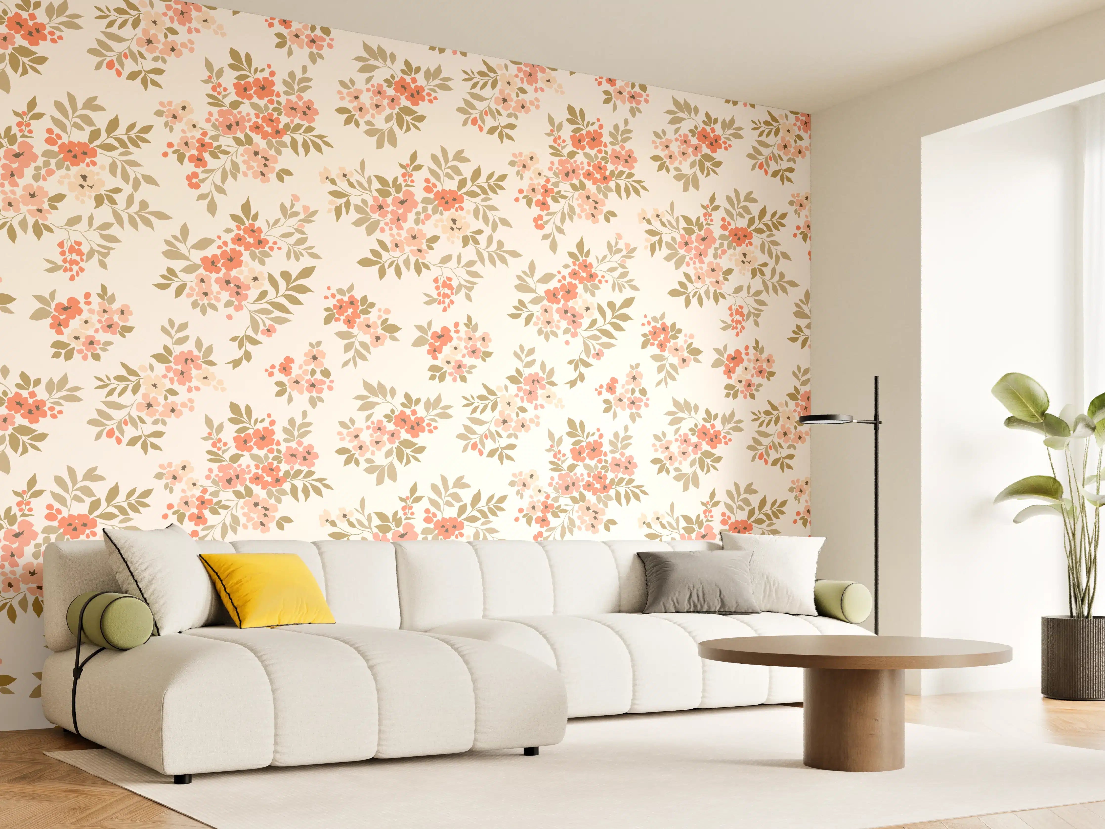 Wandverkleidung Wohnzimmer - Vintage Ditsy Blumenmuster Rosa Beige