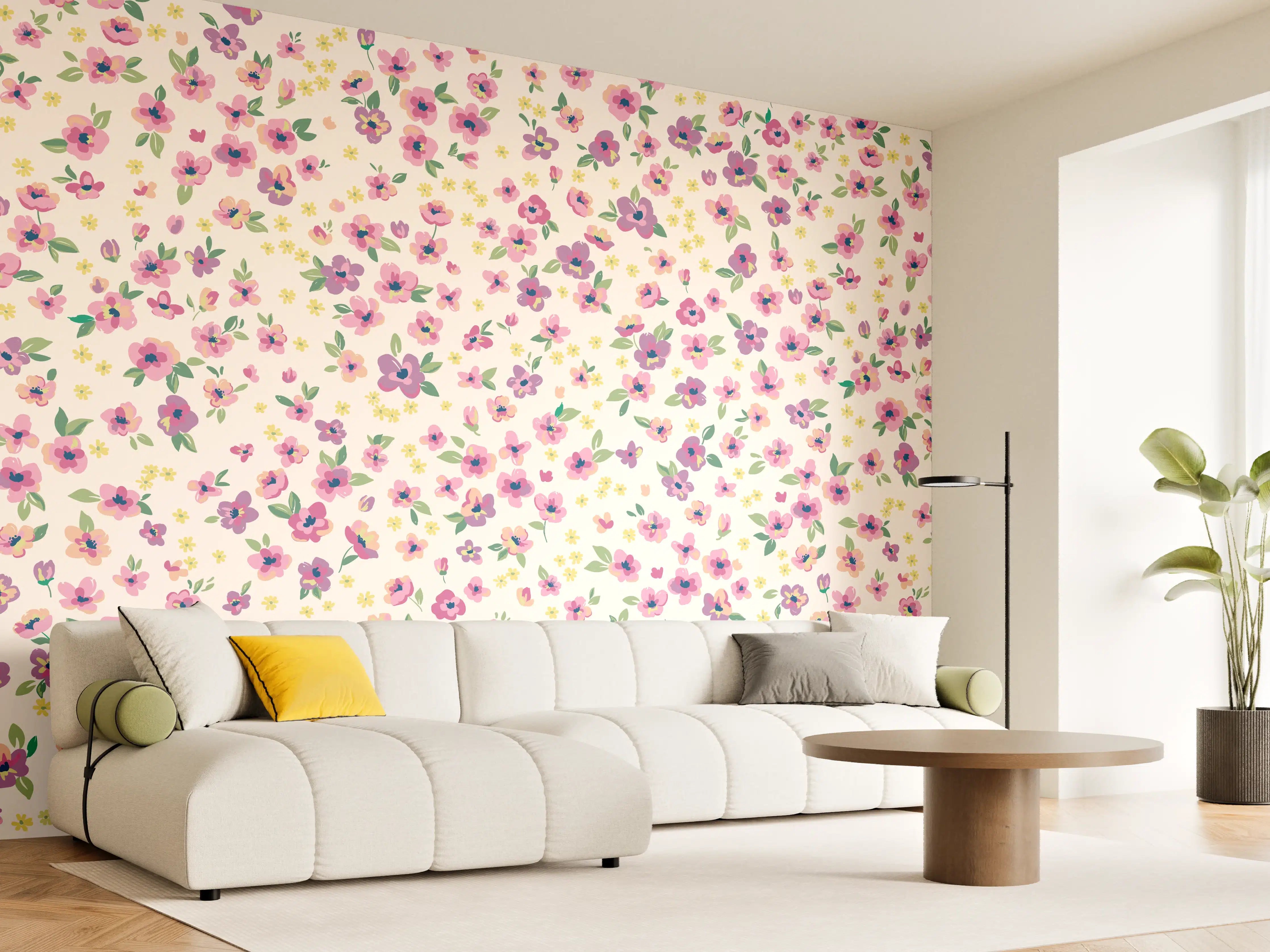 Wandverkleidung Wohnzimmer - Vintage Ditsy Blumenmuster Rosa