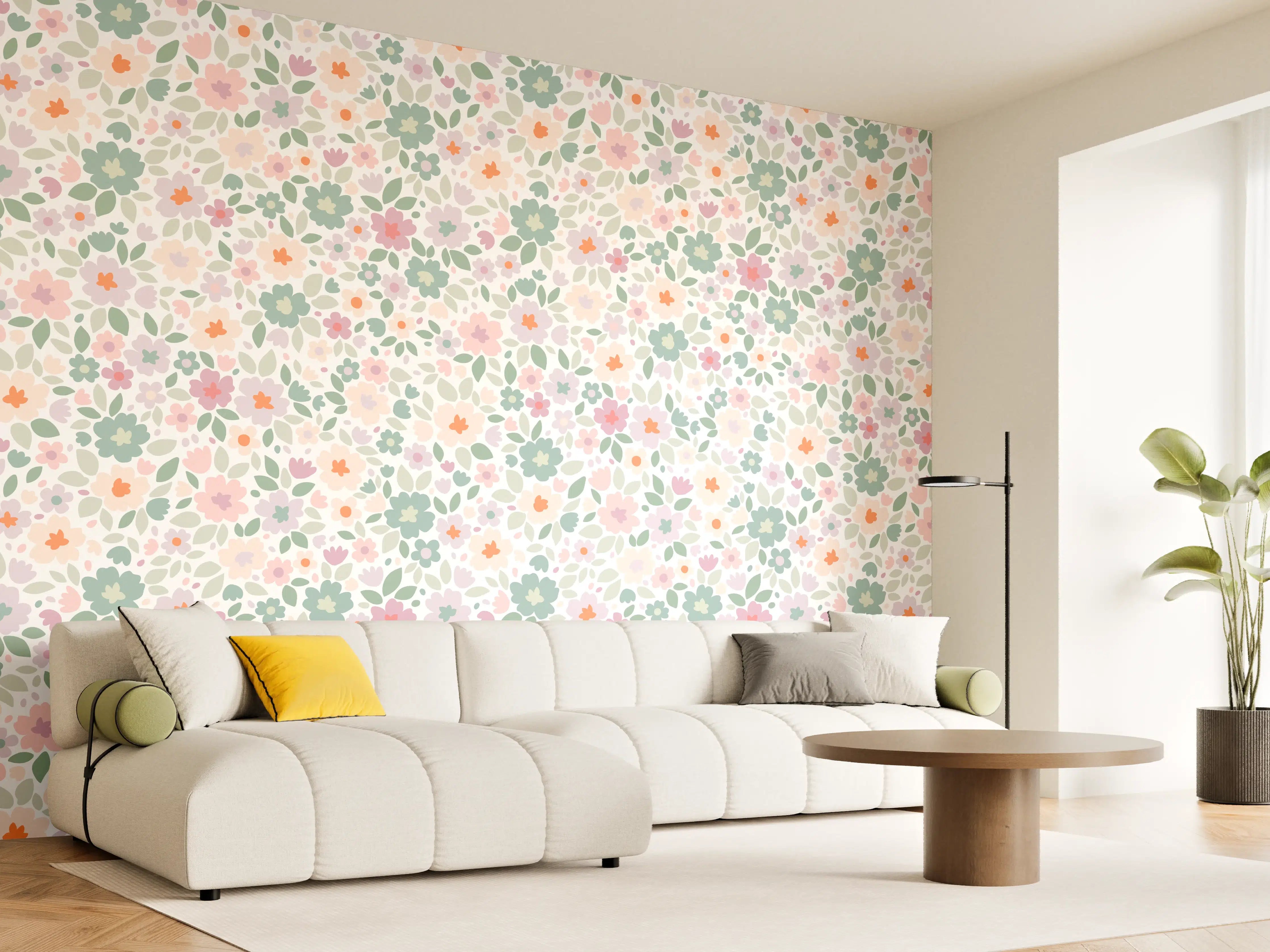 Wandverkleidung Wohnzimmer - Vintage Ditsy Pattern in Rosa