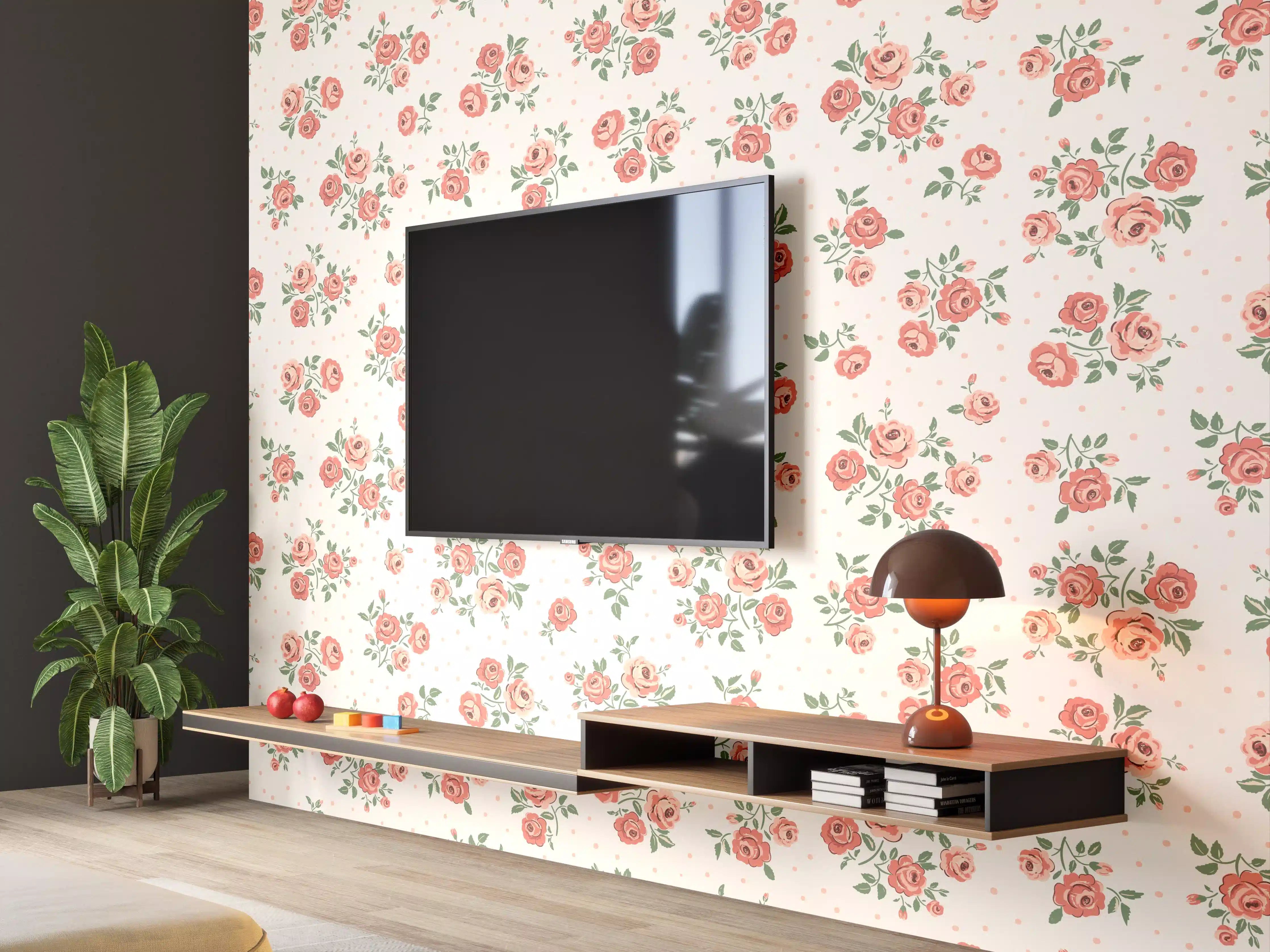 Wandverkleidung Wohnzimmer - Vintage Ditsy Rosenmuster Rosa-Beige