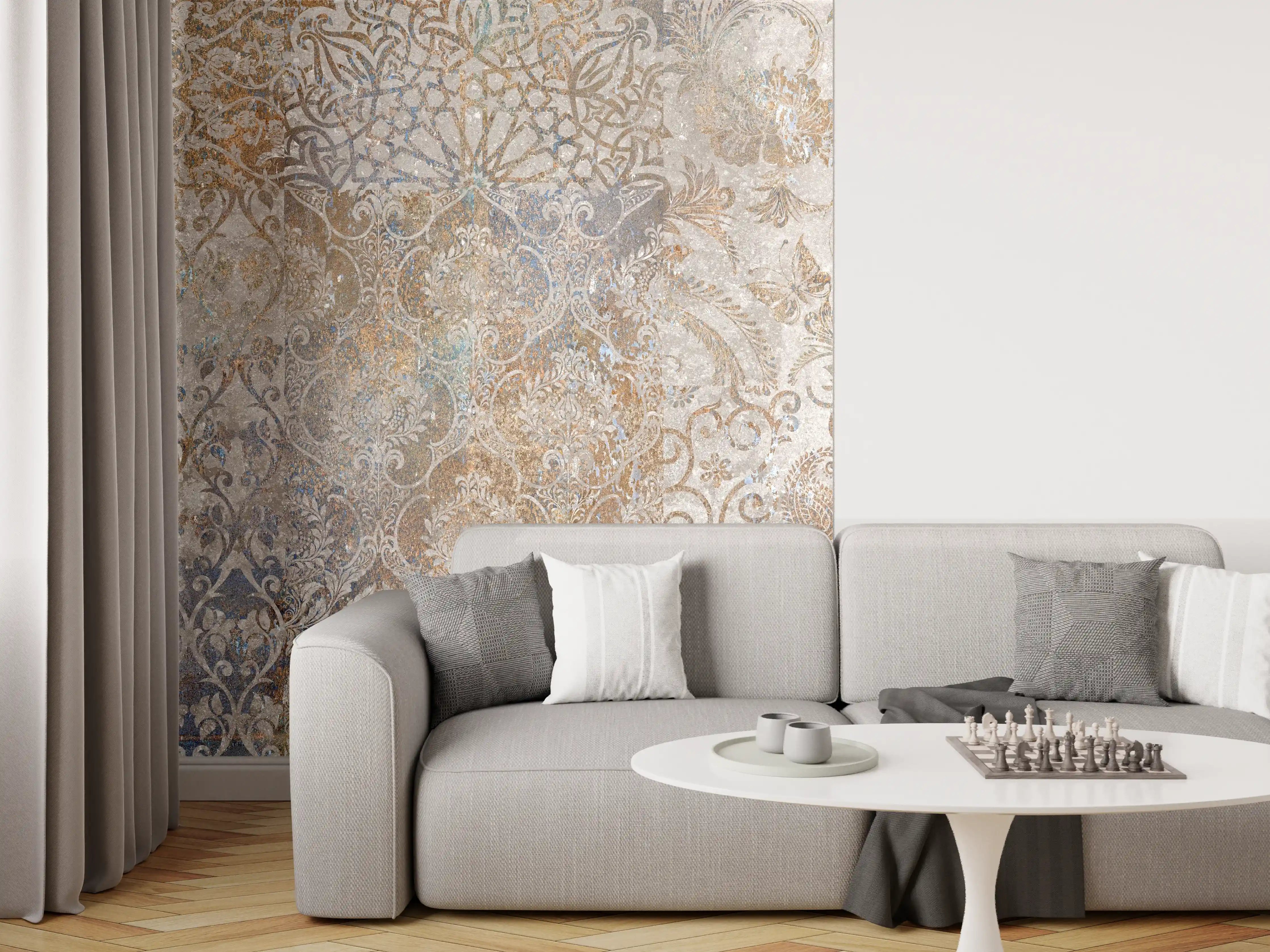 Wandverkleidung Wohnzimmer - Vintage Florales Design