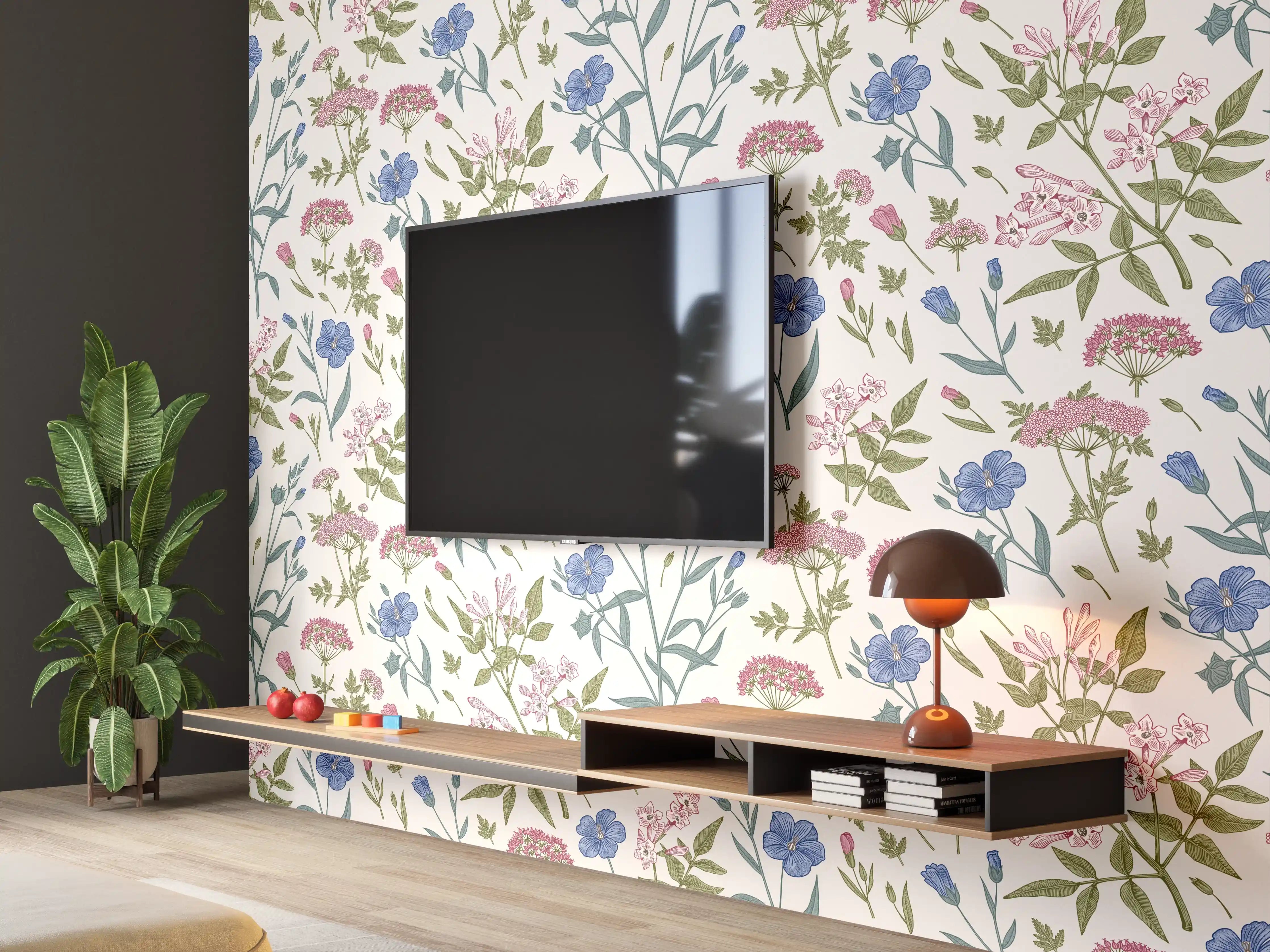 Wandverkleidung Wohnzimmer - Vintage Pastell-Blumenmuster