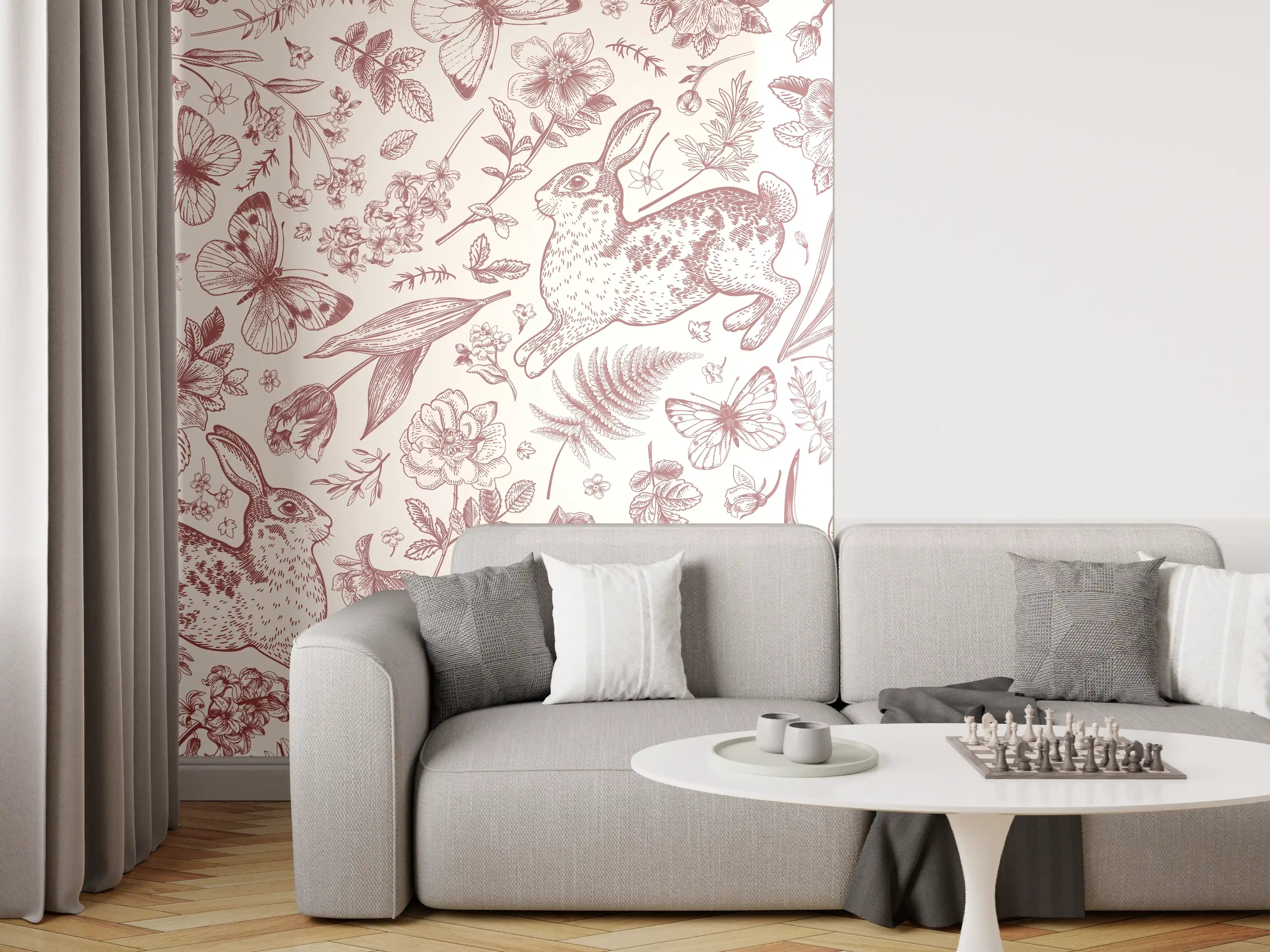 Wandverkleidung Wohnzimmer - Vintage Rosa Blumenmuster