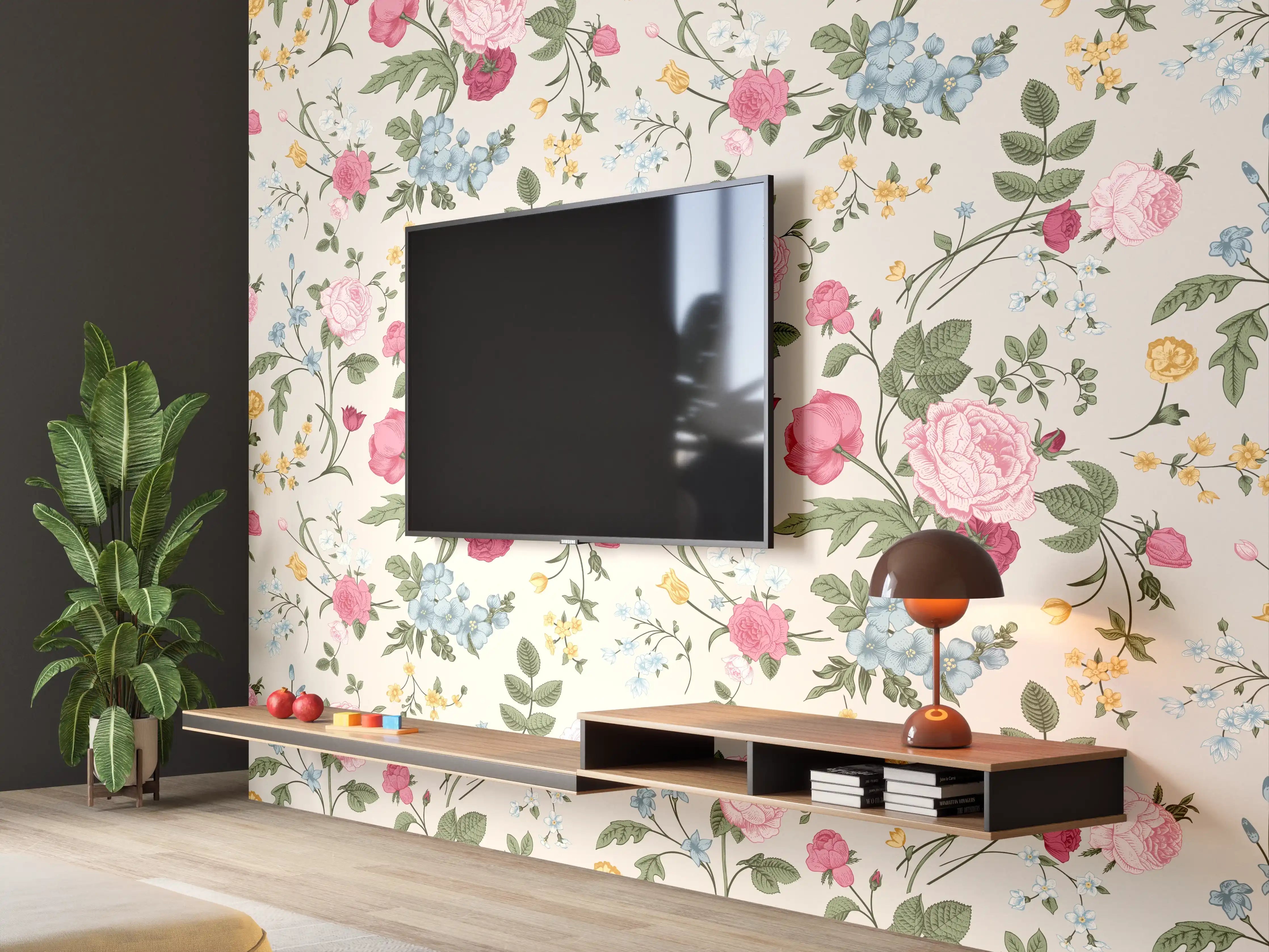 Wandverkleidung Wohnzimmer - Vintage Rosenmuster Rosa-Beige