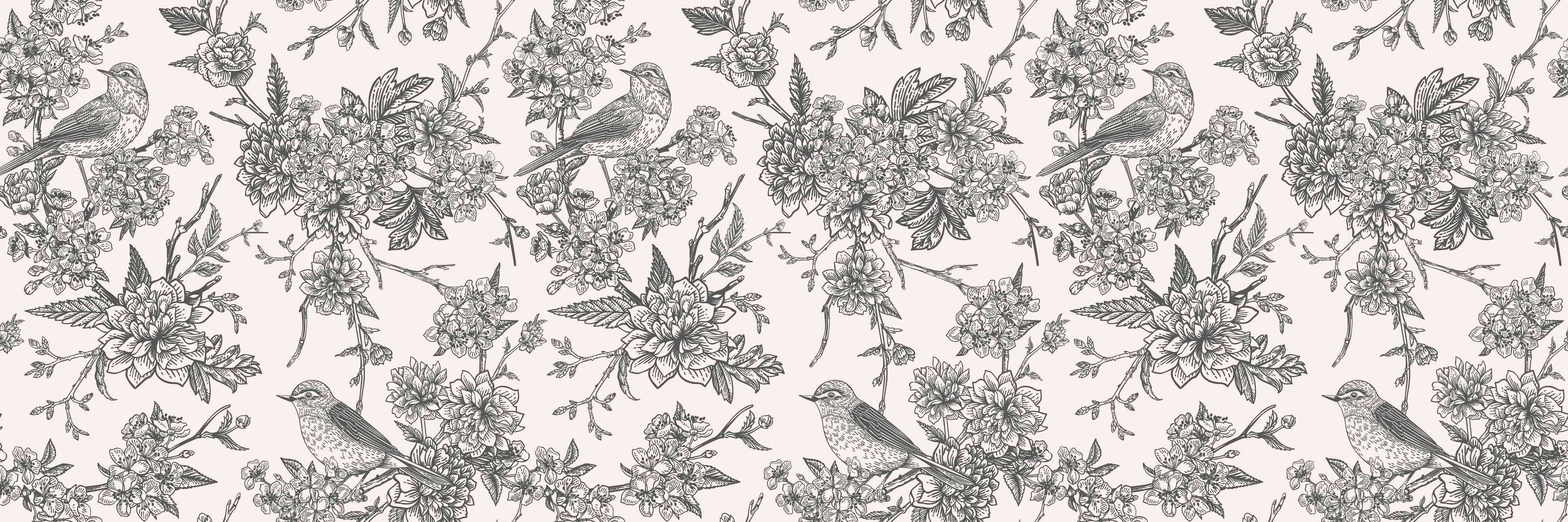 Wandverkleidung Wohnzimmer-Vintage Schwarzweiß Blumenmuster