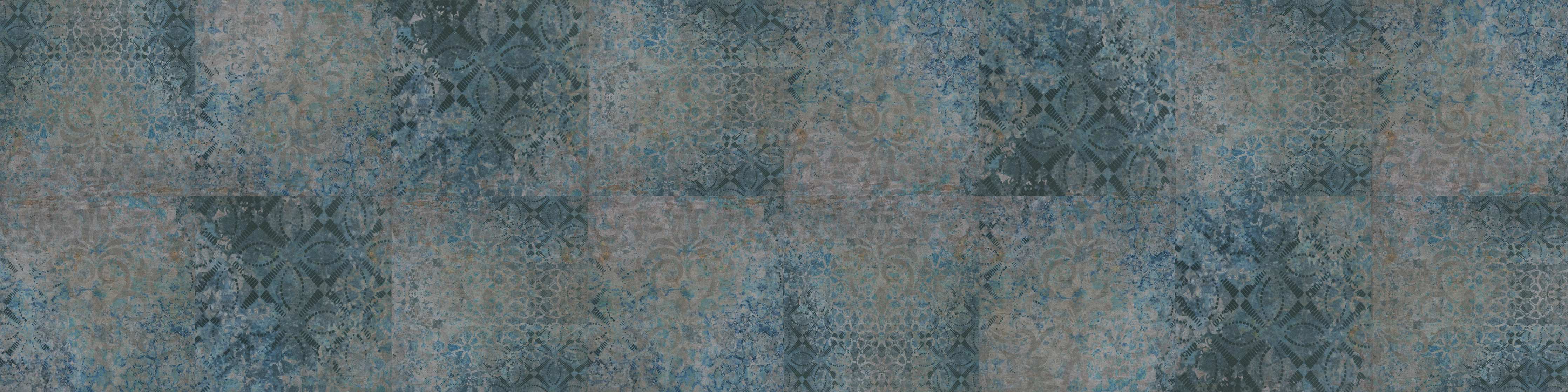 Wandverkleidung Wohnzimmer-Vintage-Türkis-Grau-Mosaikfliesen