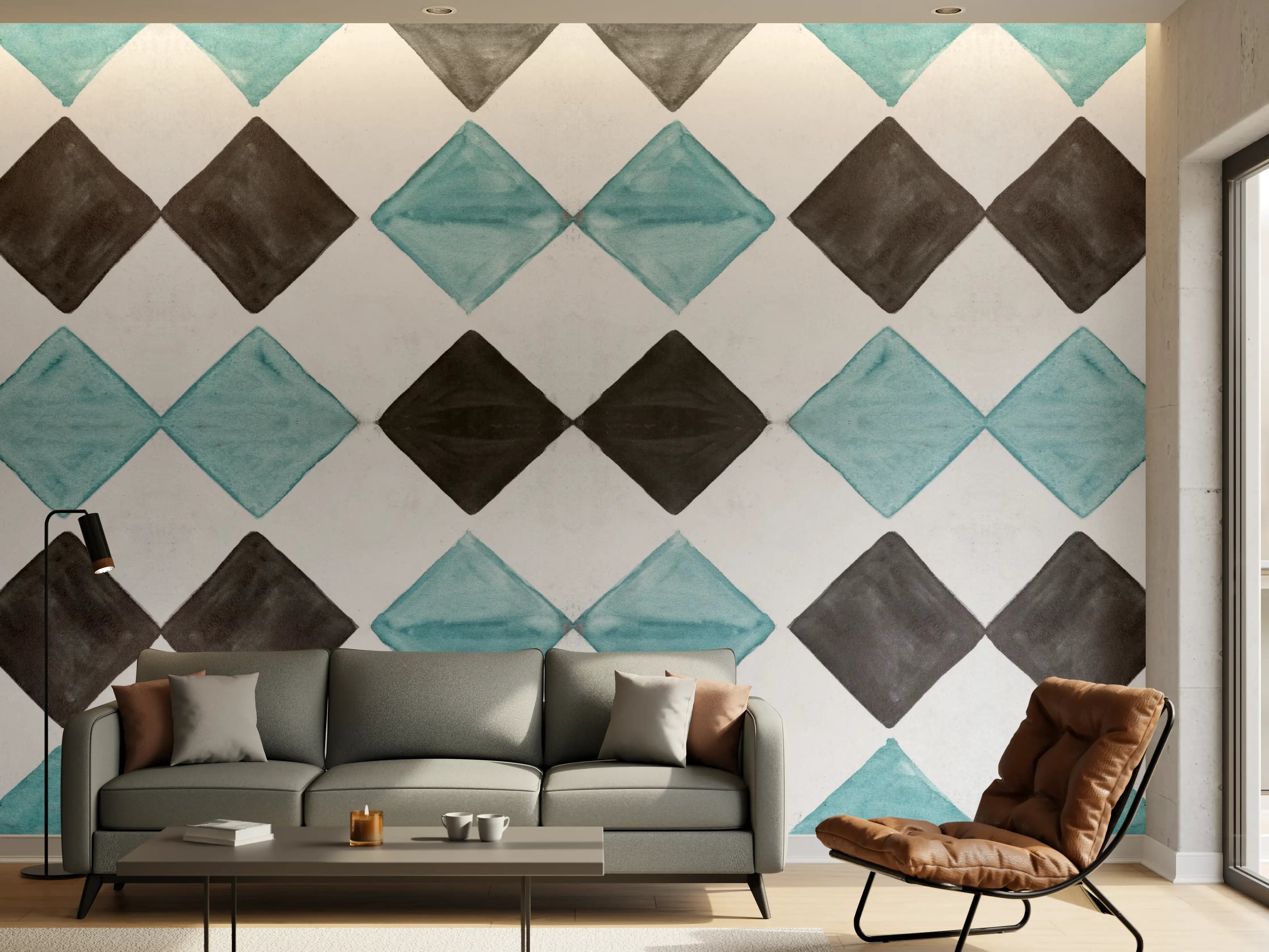 Wandverkleidung Wohnzimmer - Vintage-Türkis-Schwarz-Weiß-Mosaik