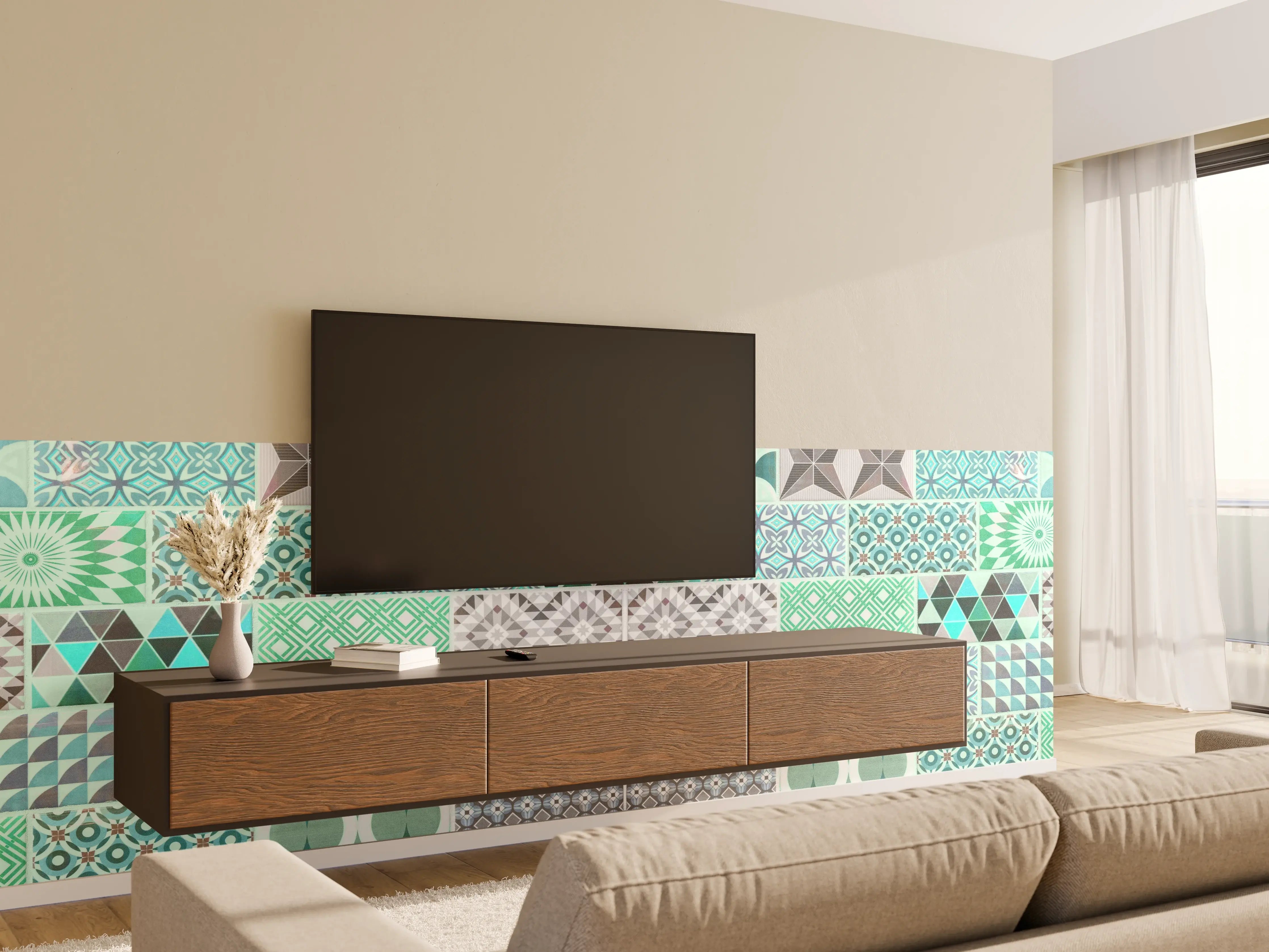 Wandverkleidung Wohnzimmer - Vintage geometrisch Mosaik