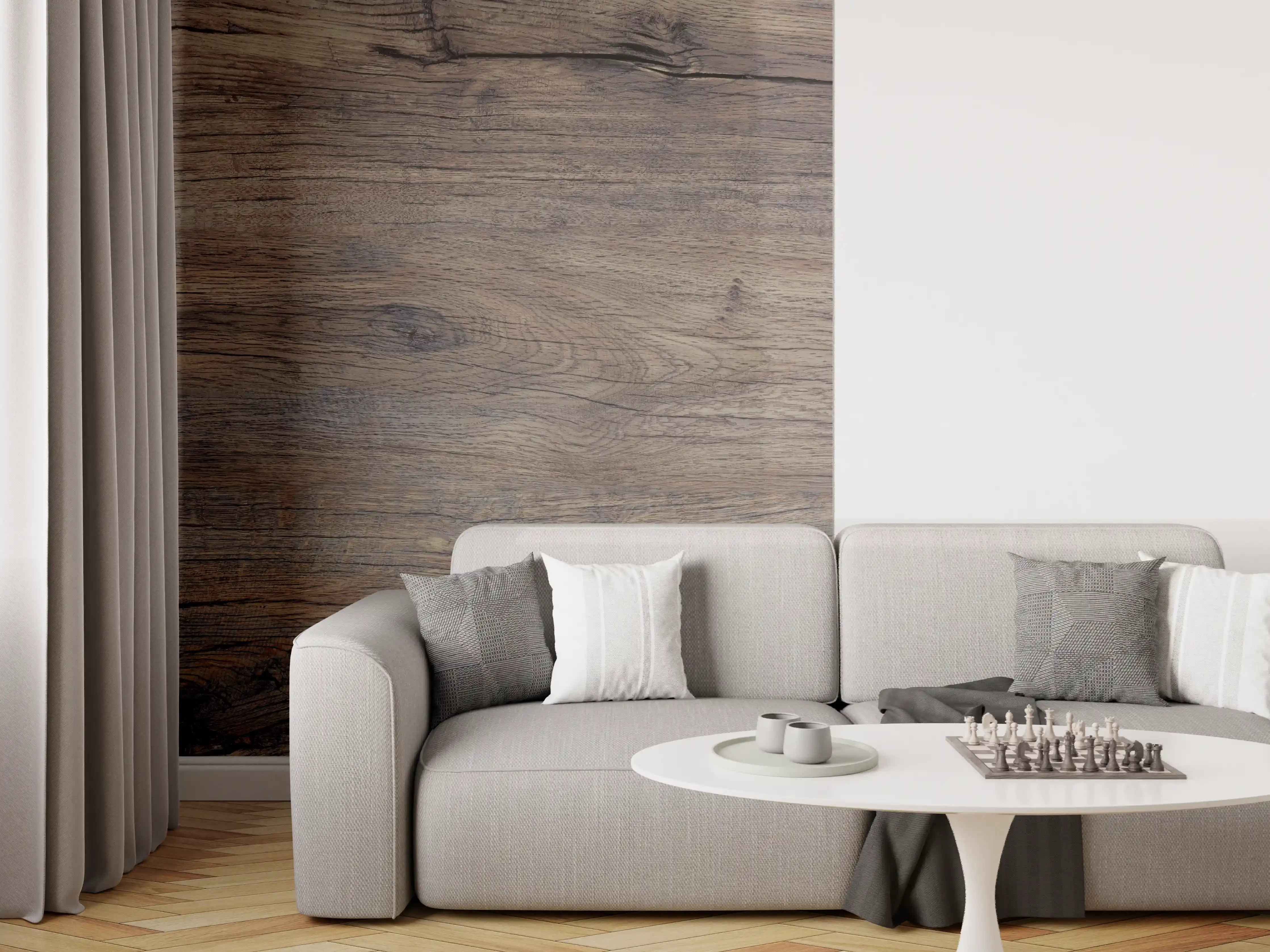 Wandverkleidung Wohnzimmer - Vintage gräuliche Holztextur