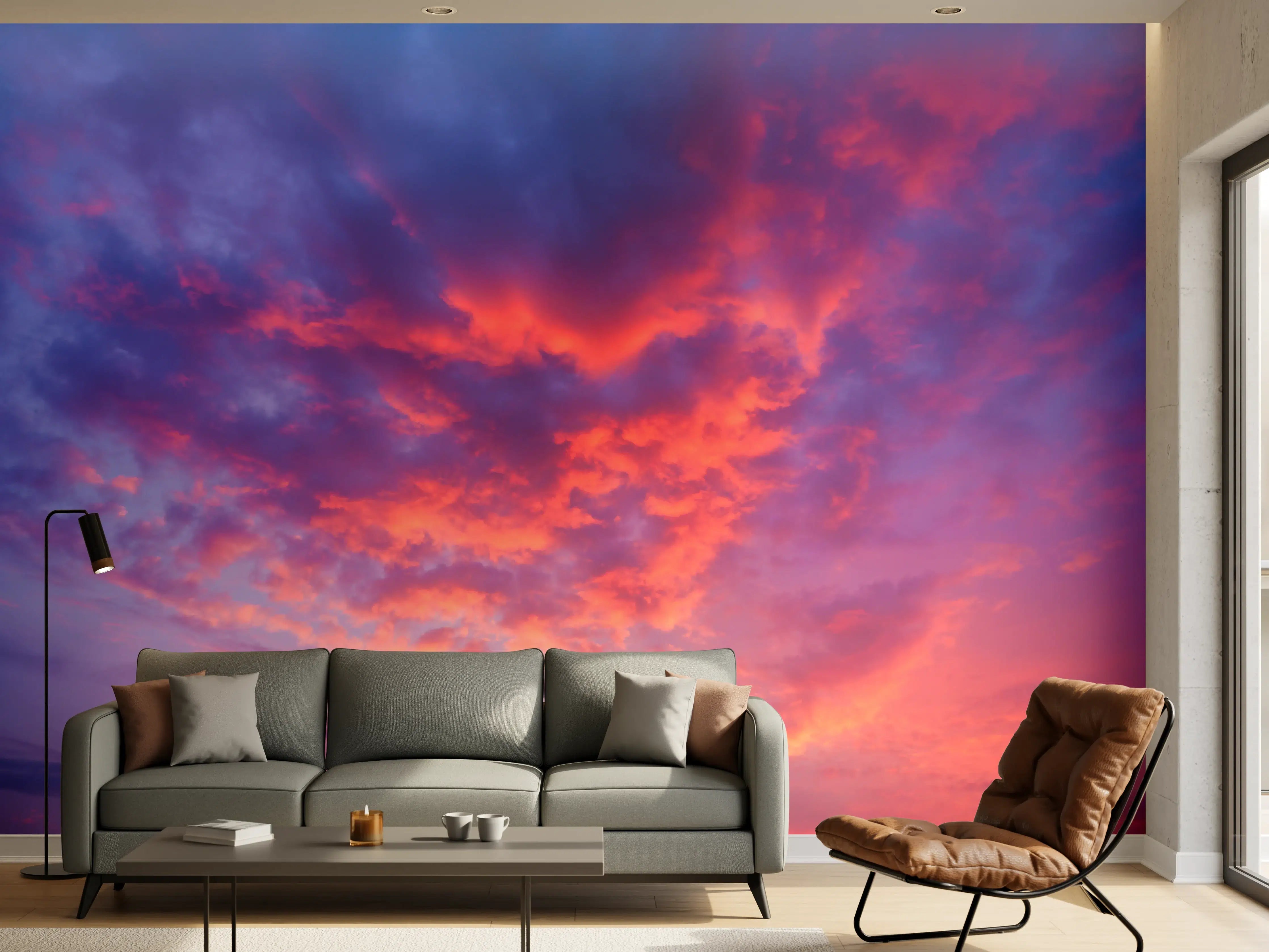 Wandverkleidung Wohnzimmer - Violett-Pinker Sonnenuntergang