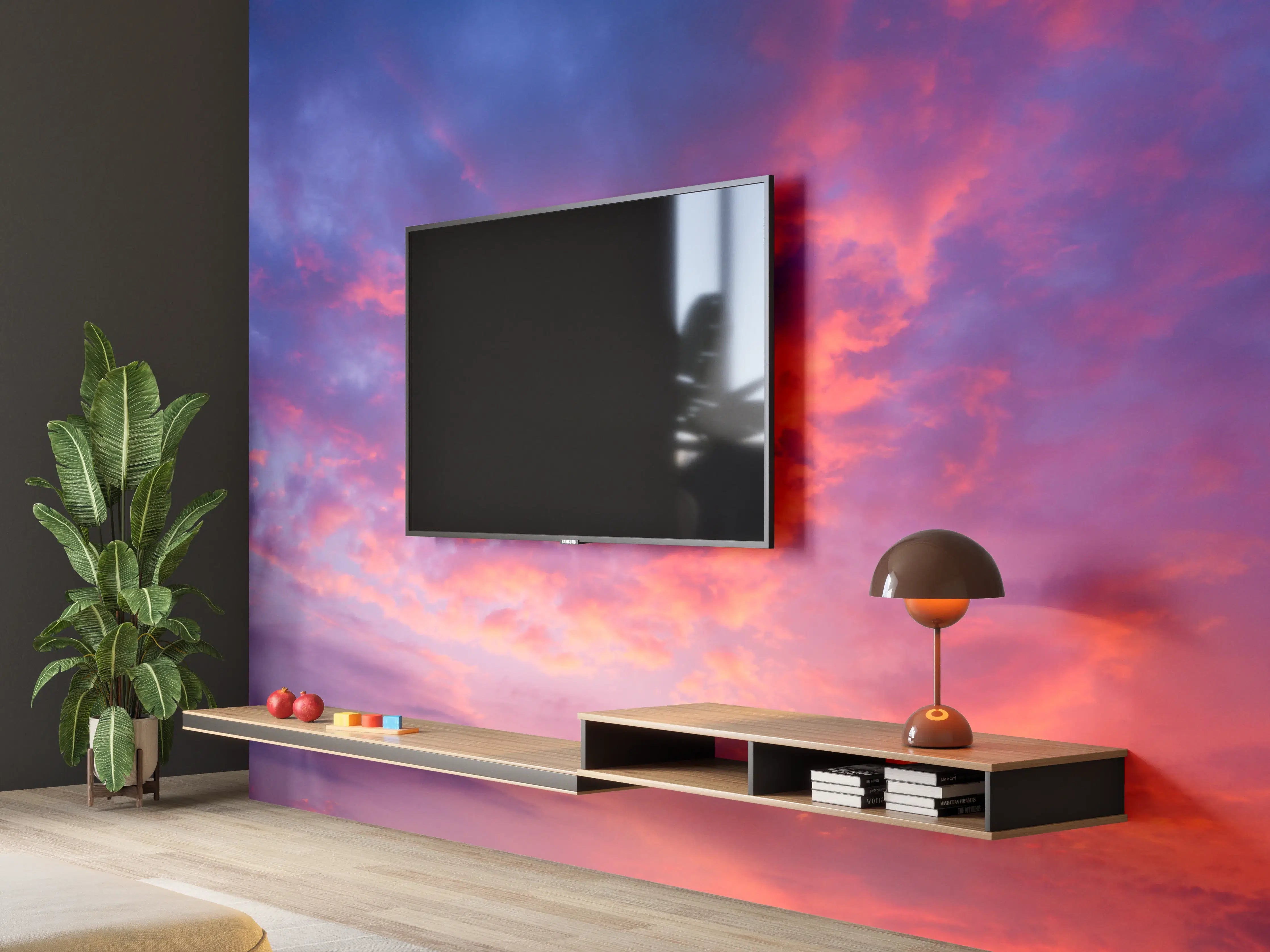 Wandverkleidung Wohnzimmer - Violett-Pinker Sonnenuntergang