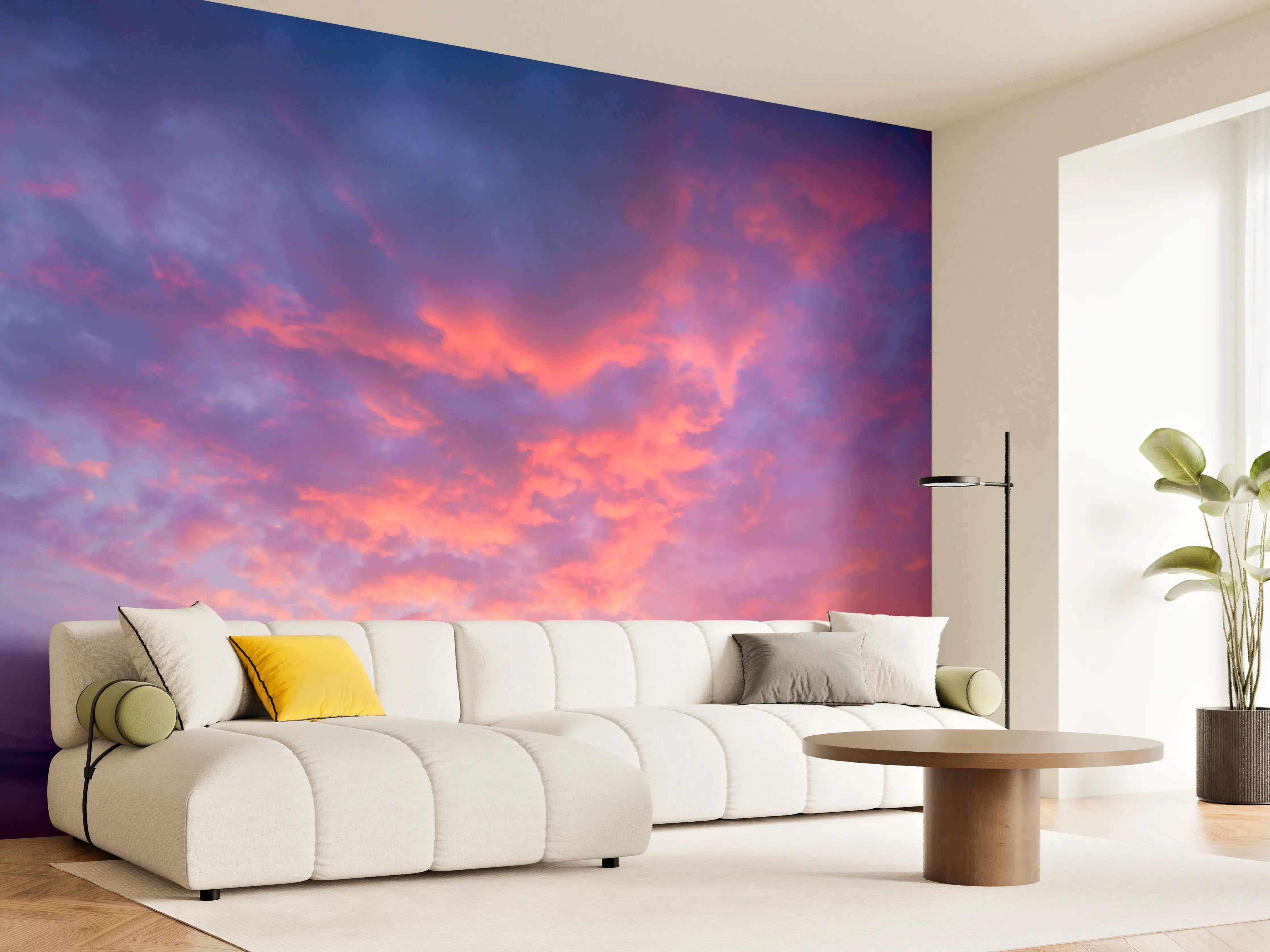 Wandverkleidung Wohnzimmer - Violett-Pinker Sonnenuntergang