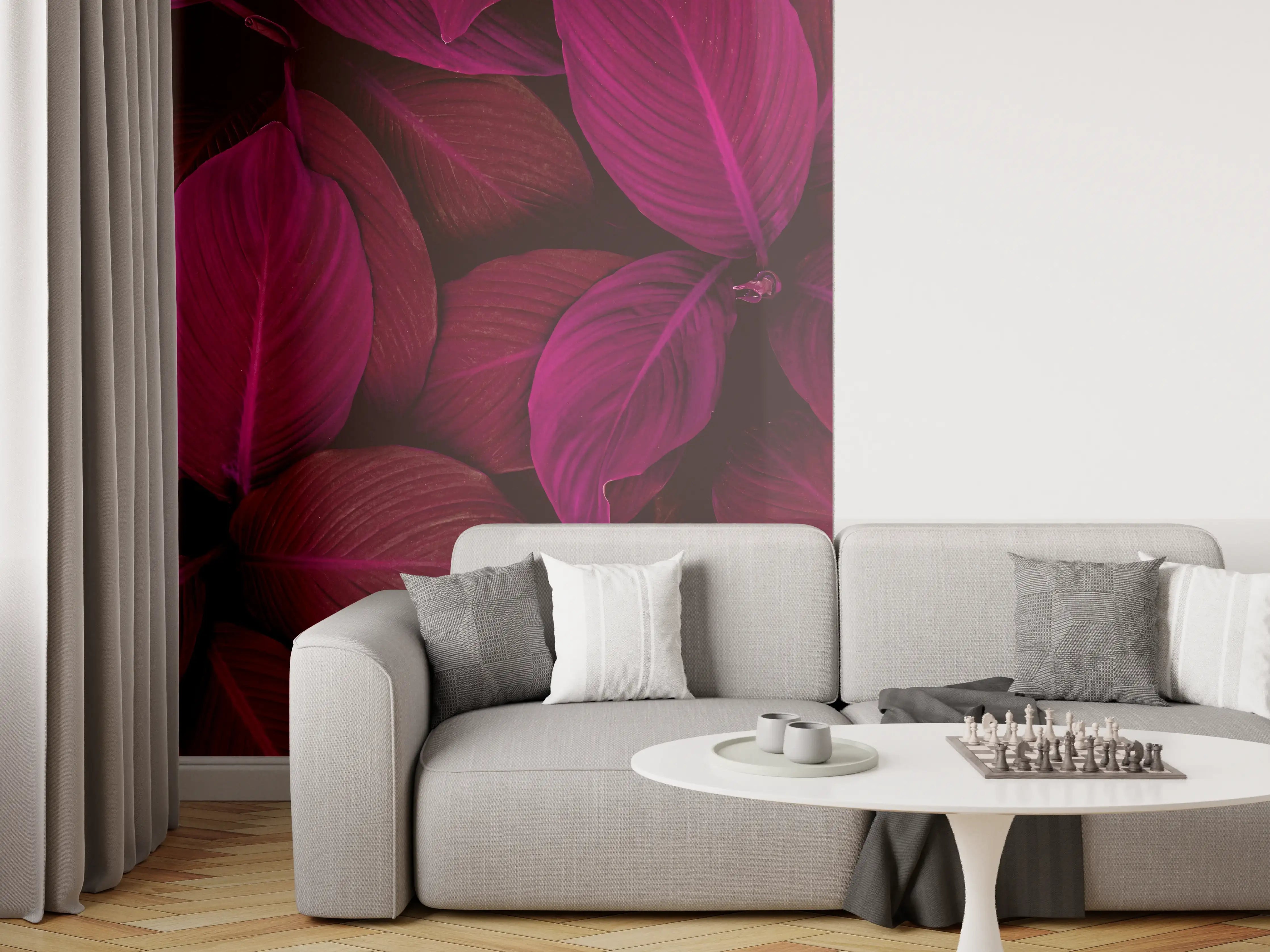 Wandverkleidung Wohnzimmer - Violette Blumenblätter in dunklem Hintergrund