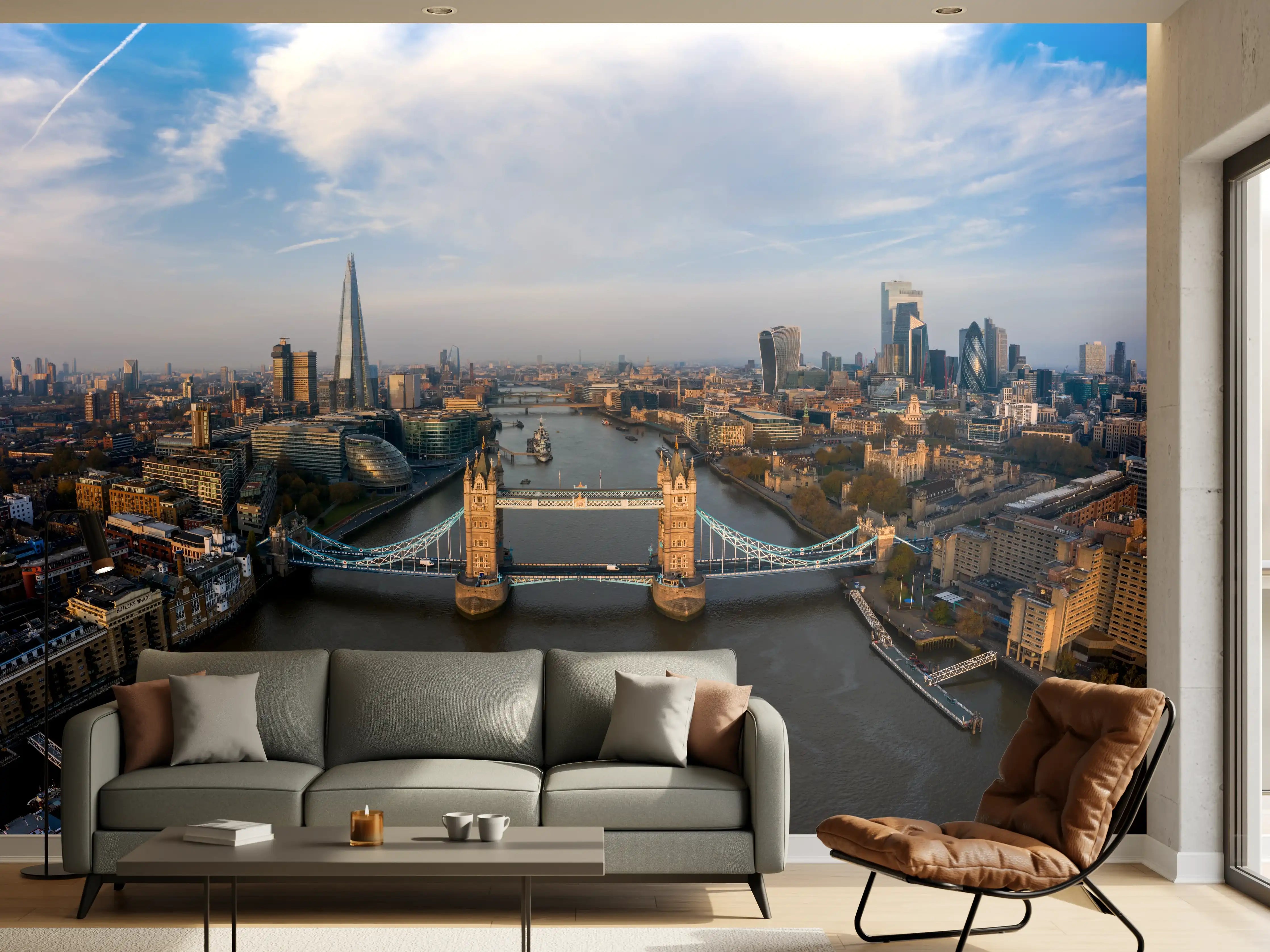 Wandverkleidung Wohnzimmer - Vogelperspektive der Tower Bridge, London