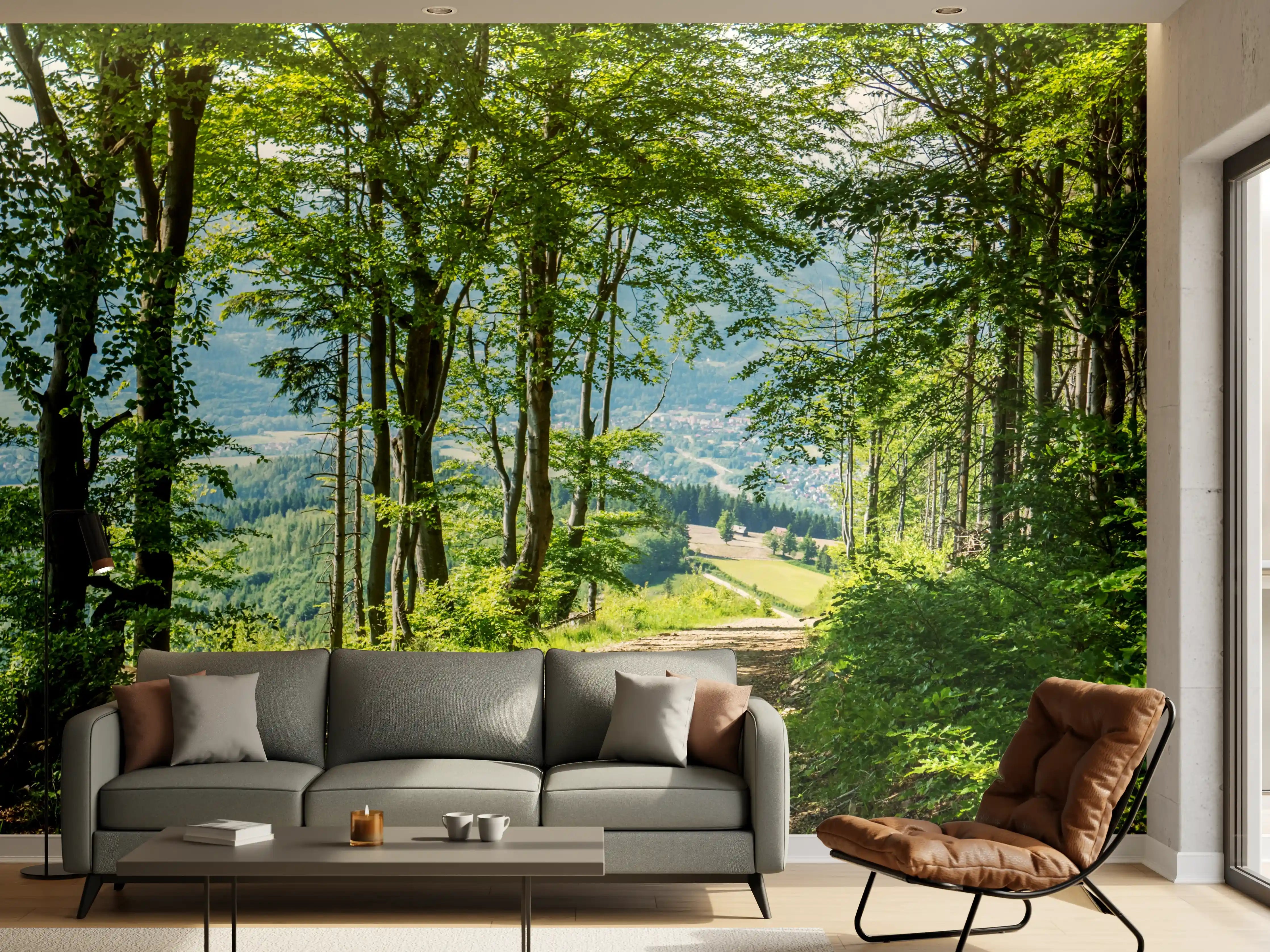 Wandverkleidung Wohnzimmer - Waldweg Beskiden Polen