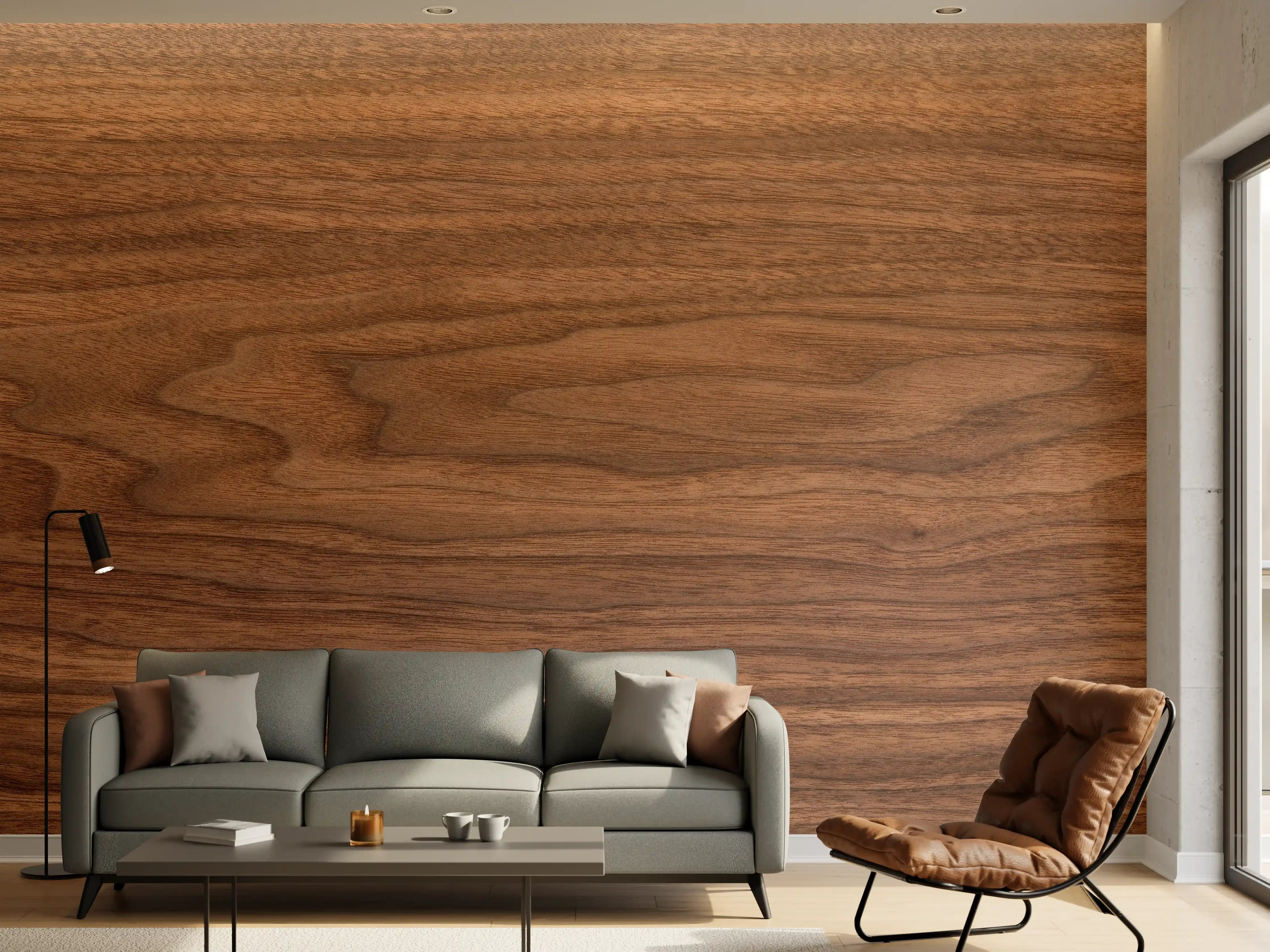 Wandverkleidung Wohnzimmer - Walnussholz Matt