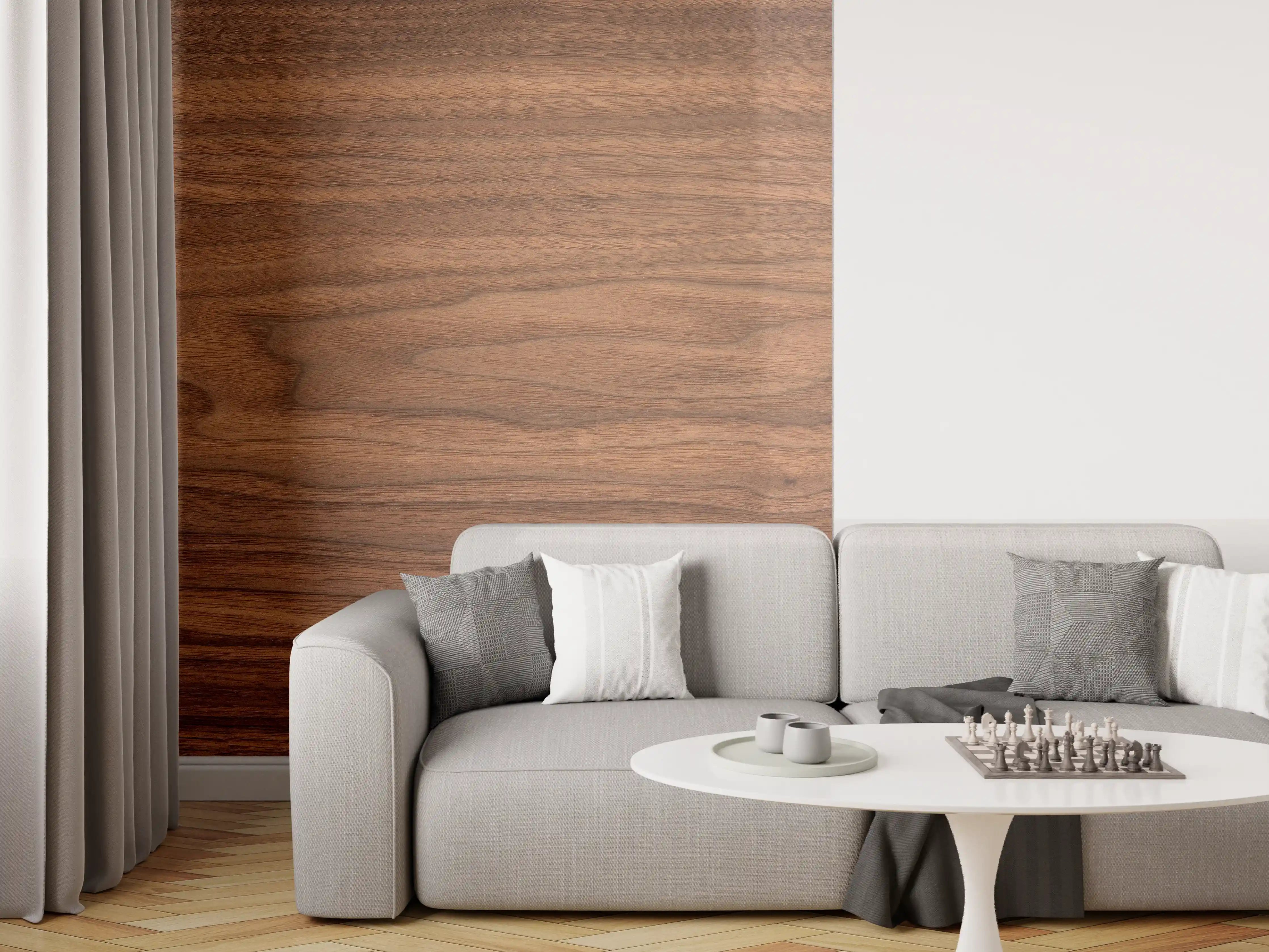 Wandverkleidung Wohnzimmer - Walnussholz Matt
