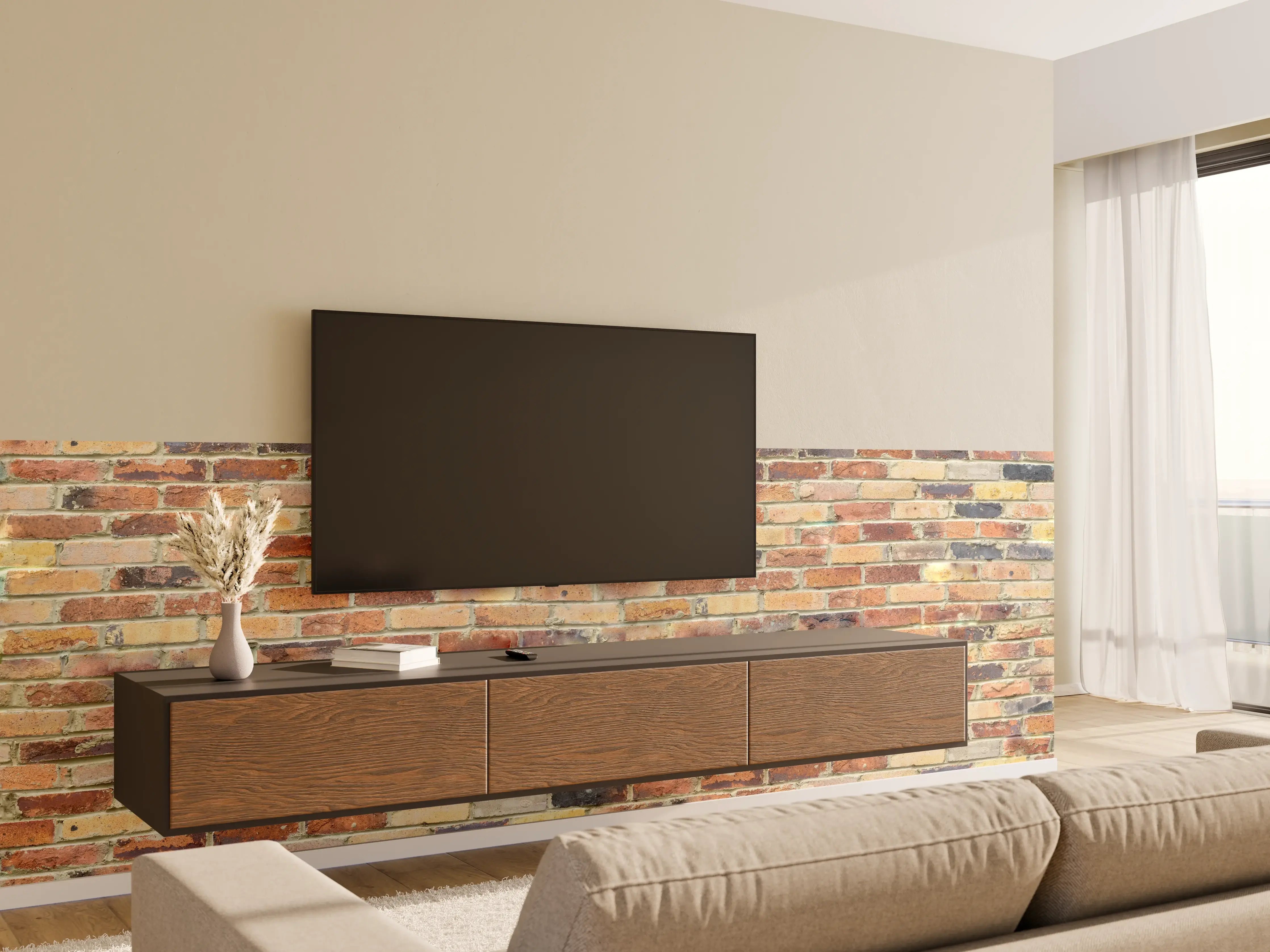 Wandverkleidung Wohnzimmer - Wand aus farbigen Ziegeln