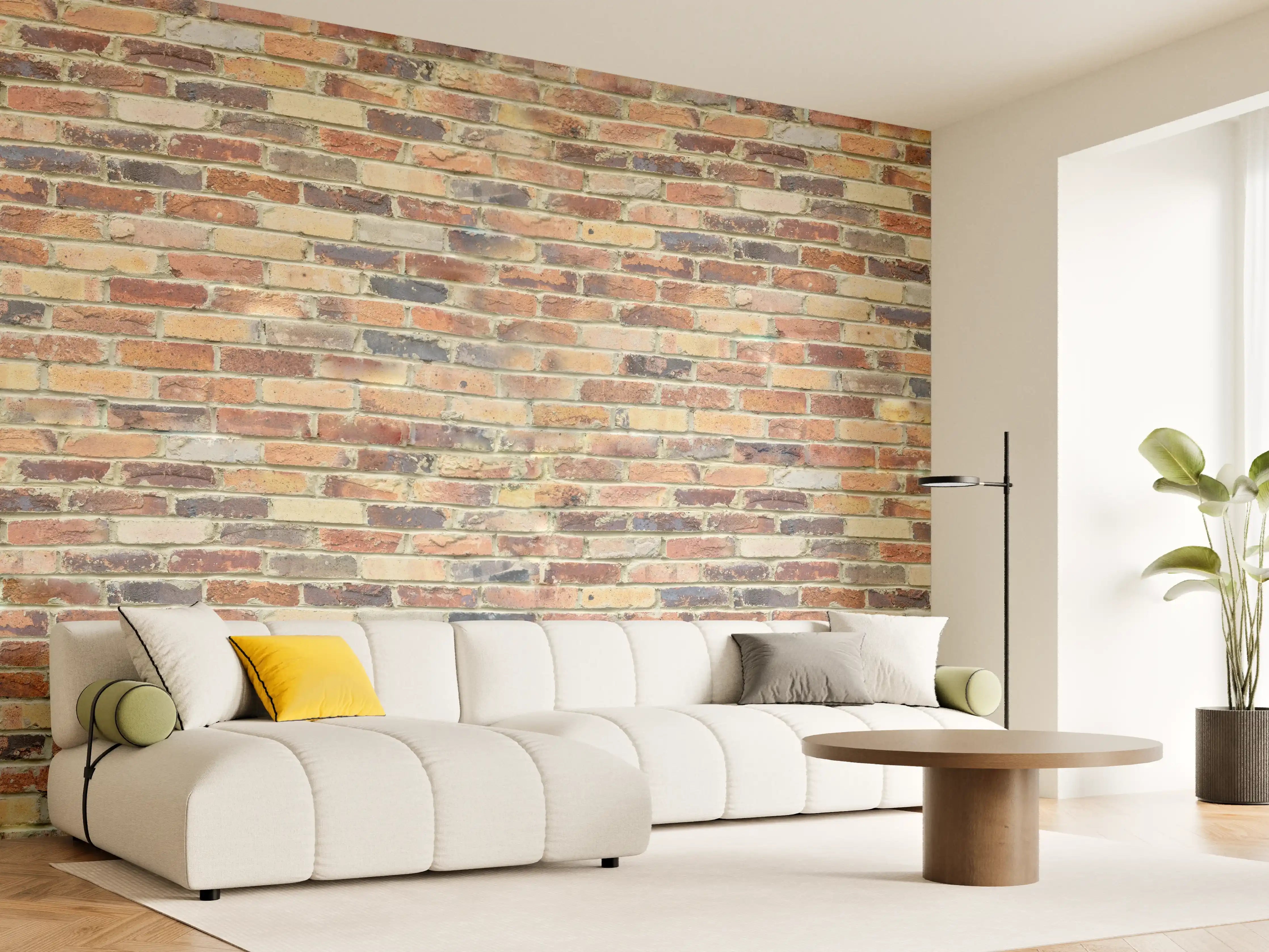 Wandverkleidung Wohnzimmer - Wand aus farbigen Ziegeln