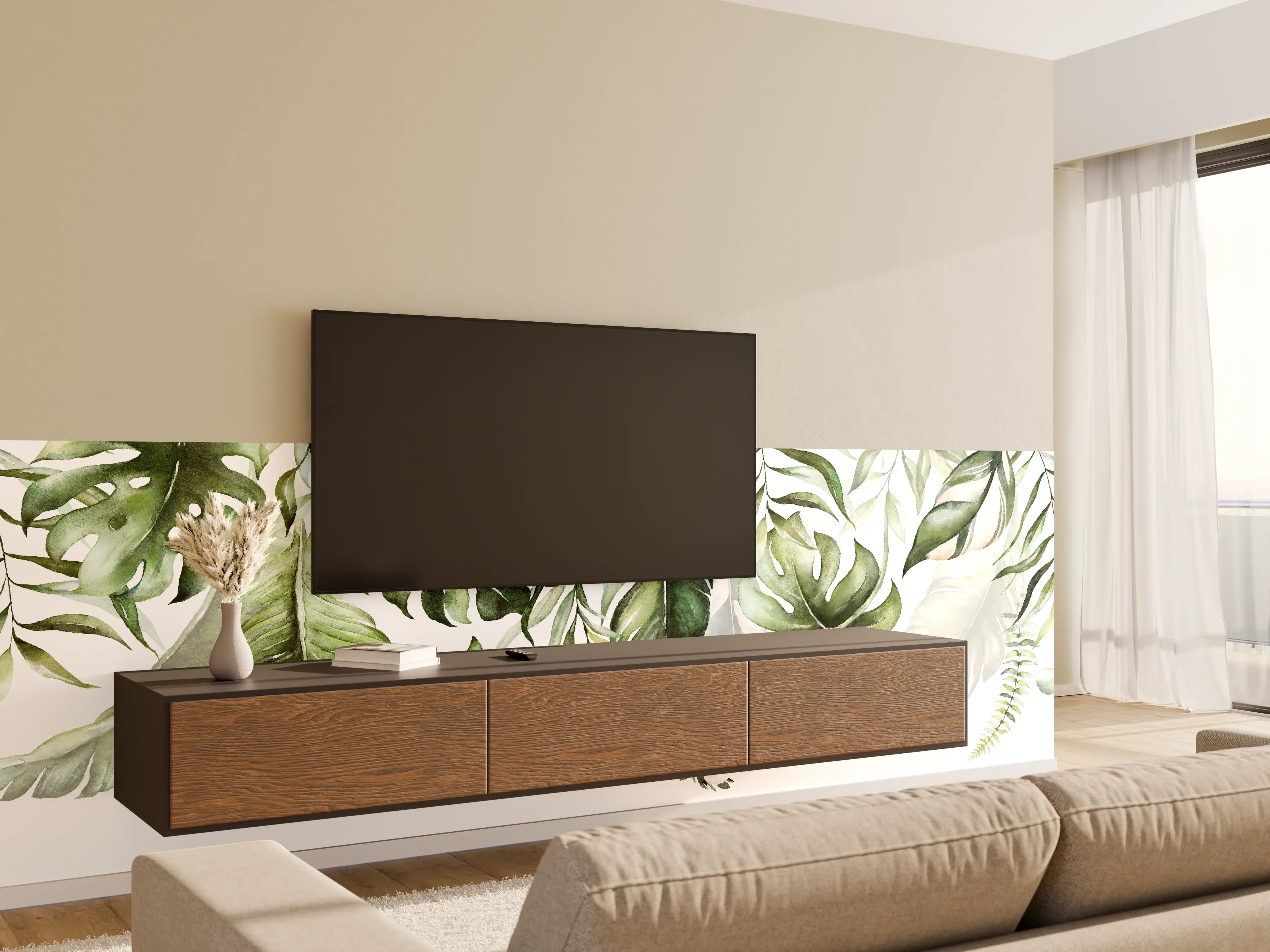 Wandverkleidung Wohnzimmer - Wanddekoration mit grünen Blättern