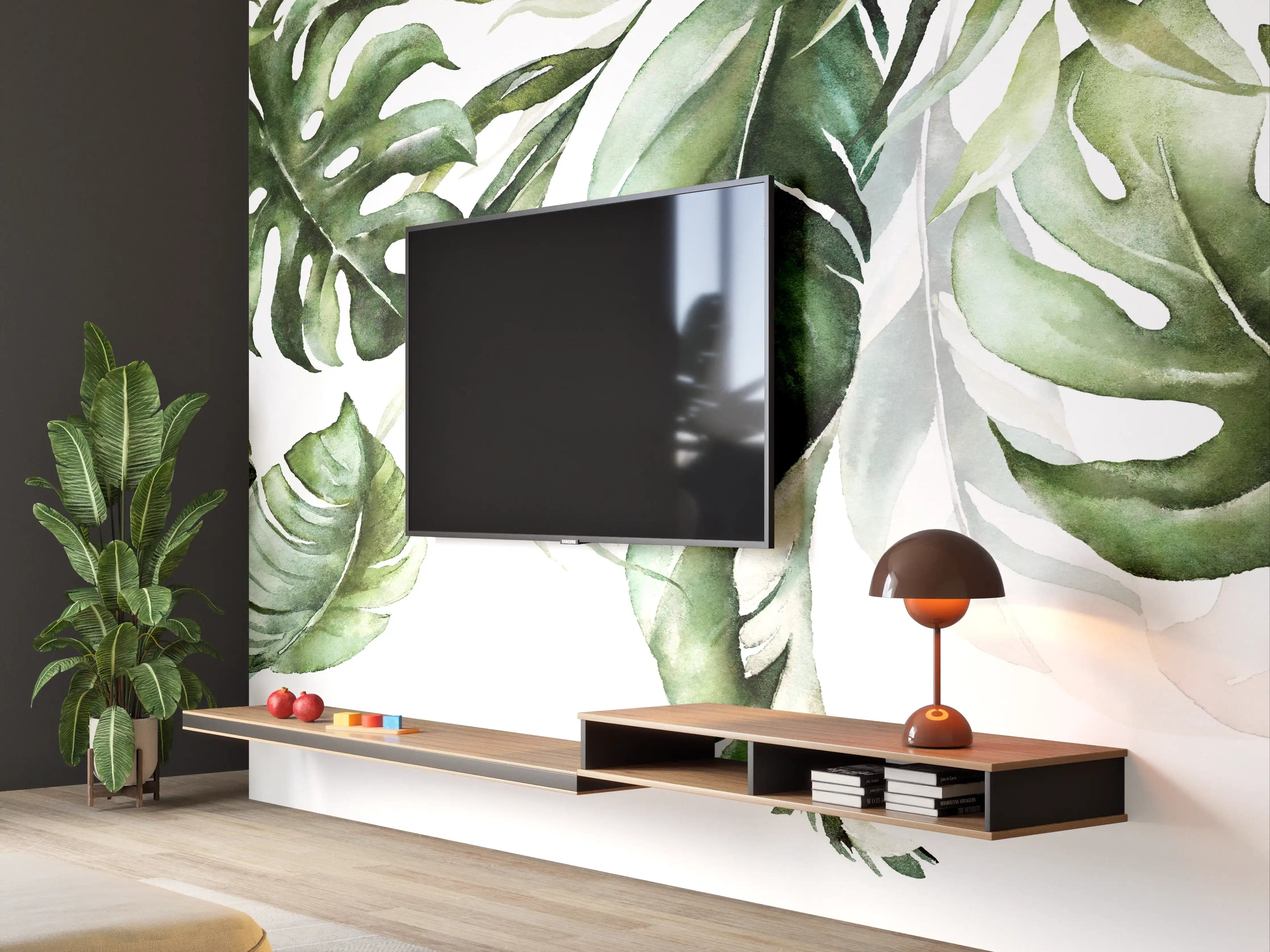 Wandverkleidung Wohnzimmer - Wanddekoration mit grünen Blättern