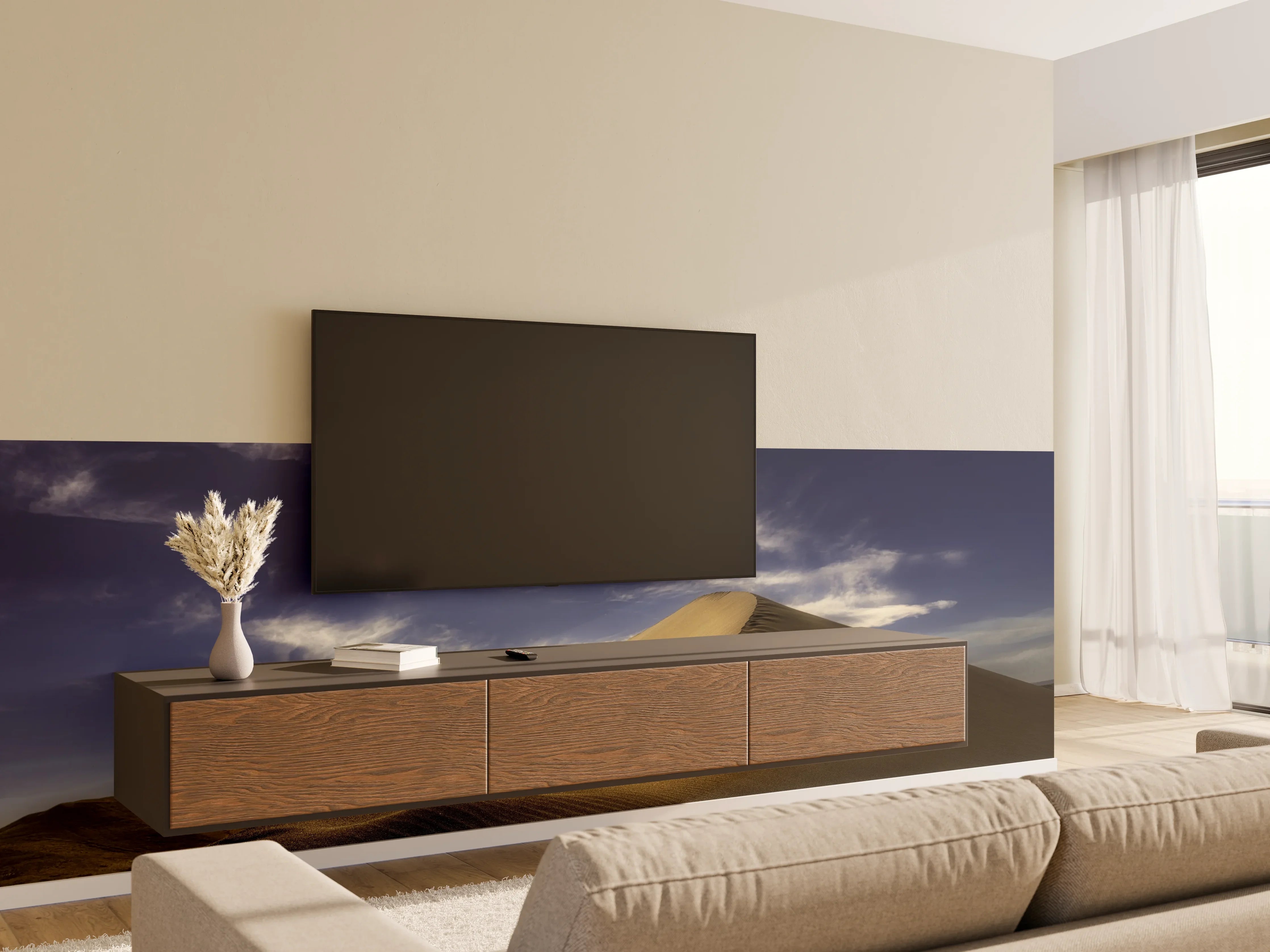 Wandverkleidung Wohnzimmer - Wanderer in der Wüste