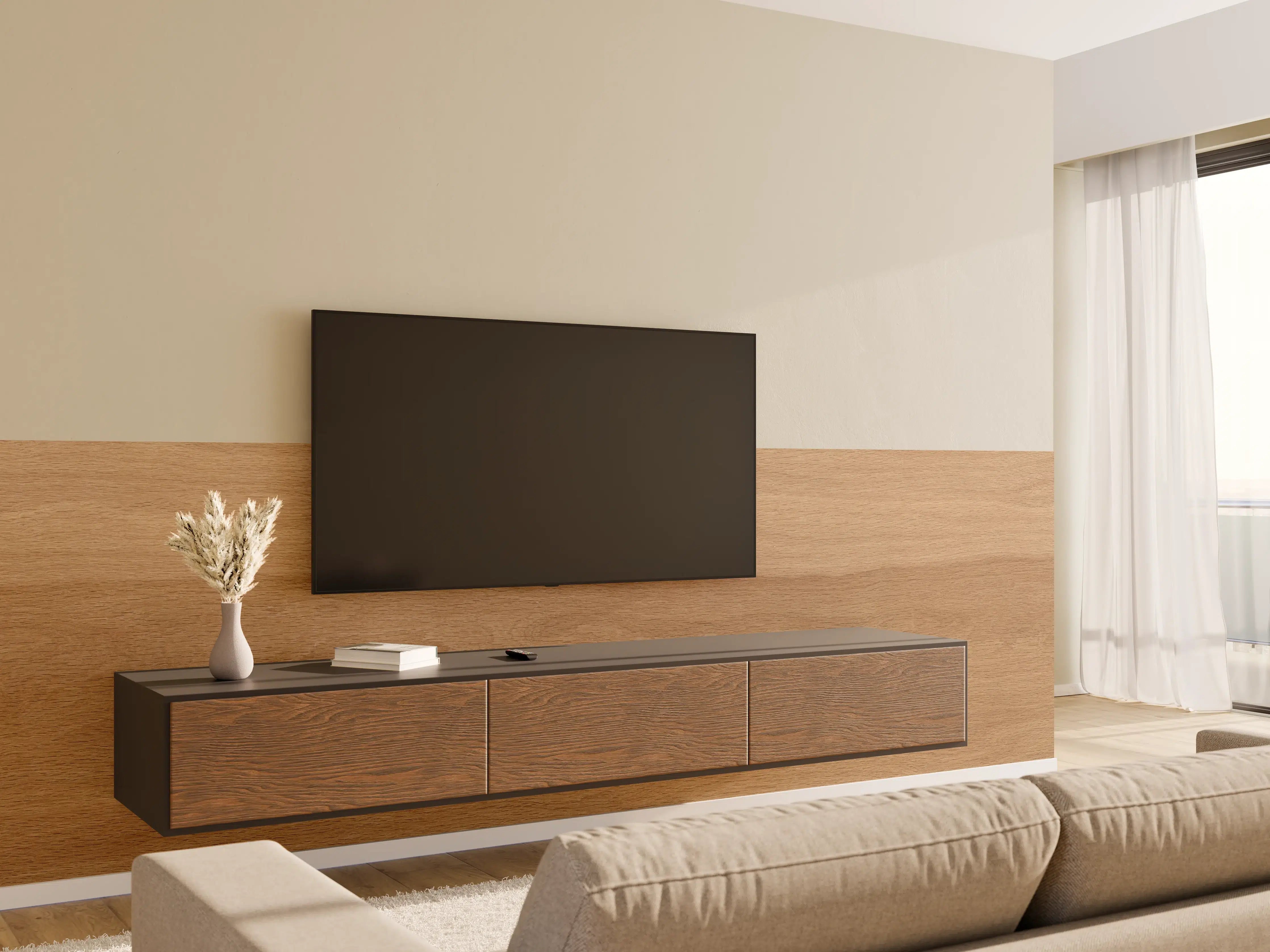 Wandverkleidung Wohnzimmer - Warmbraune Eichenholz-Textur