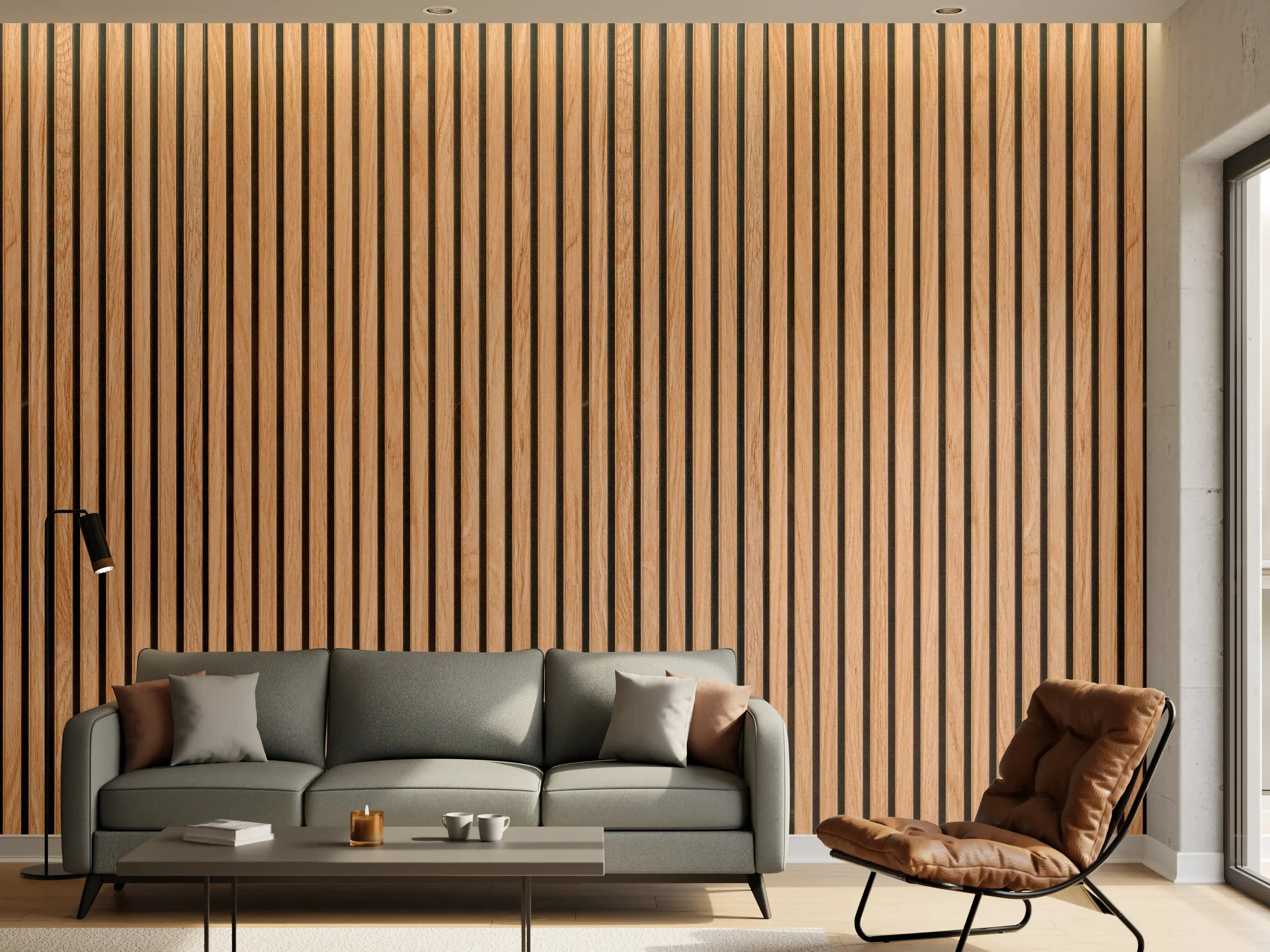 Wandverkleidung Wohnzimmer - Warme Holzlamellen