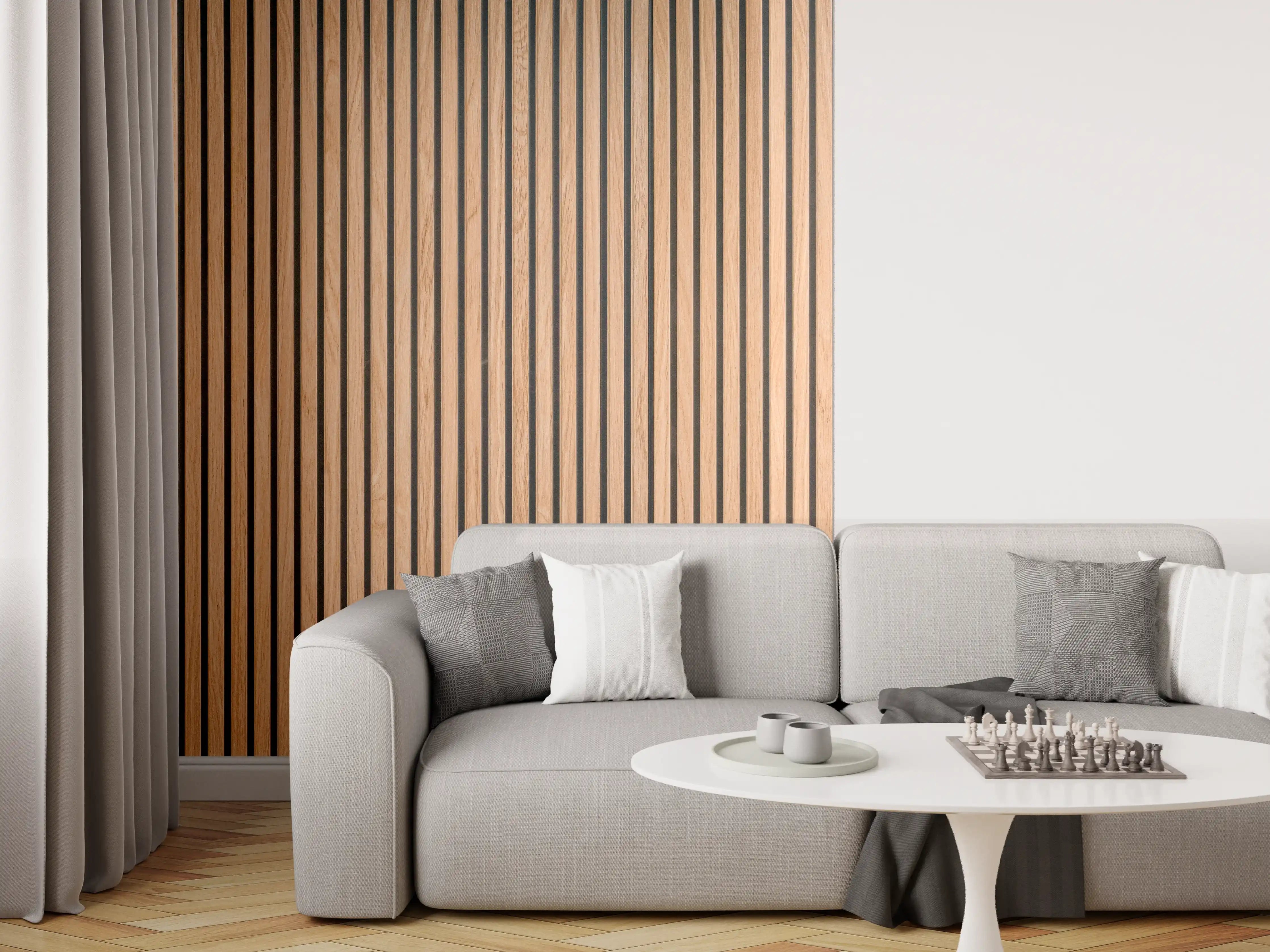 Wandverkleidung Wohnzimmer - Warme Holzlamellen