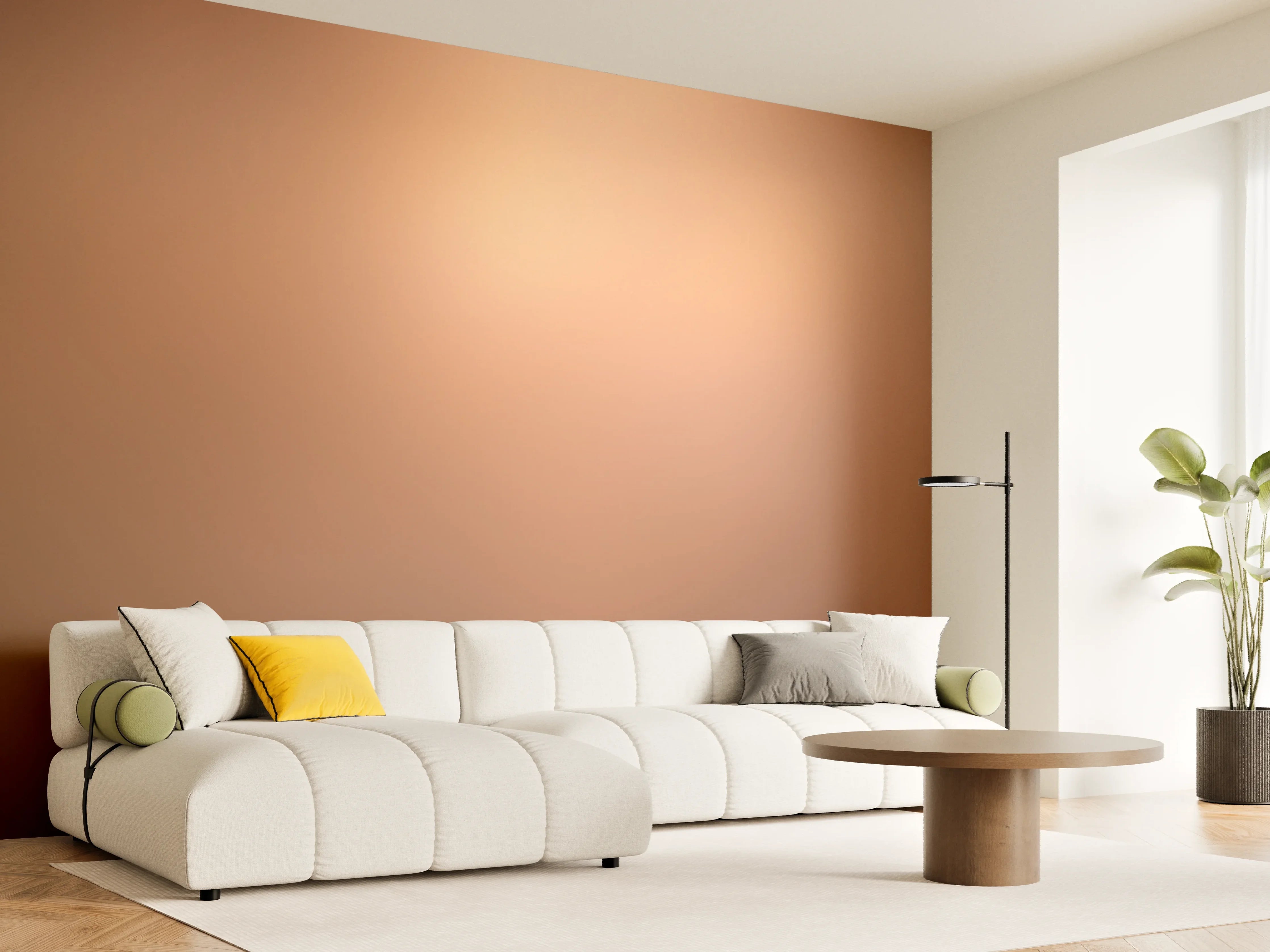 Wandverkleidung Wohnzimmer - Warmes, neutrales Farbenspiel