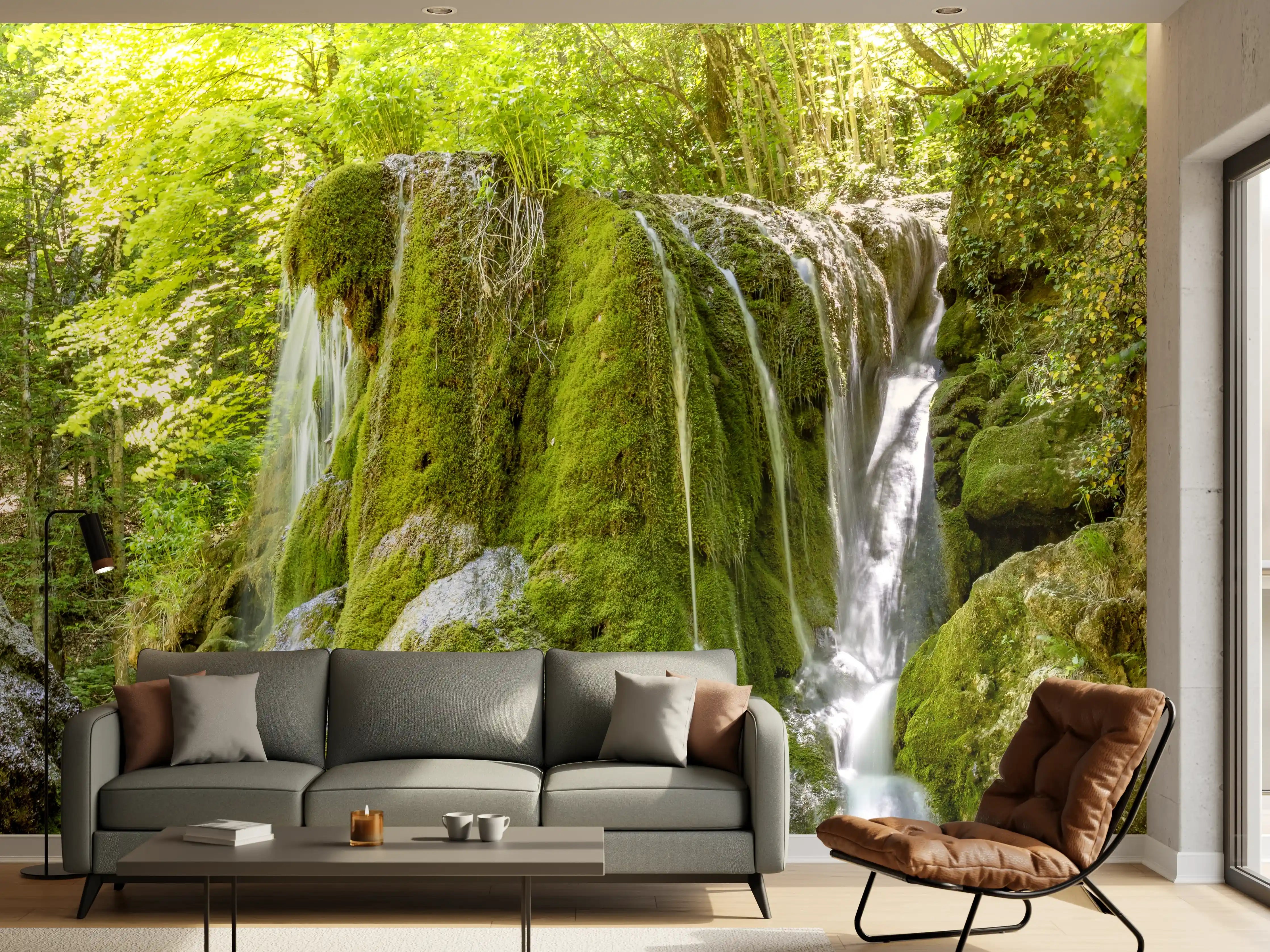 Wandverkleidung Wohnzimmer - Wasserfall im Wald - Sevastopol