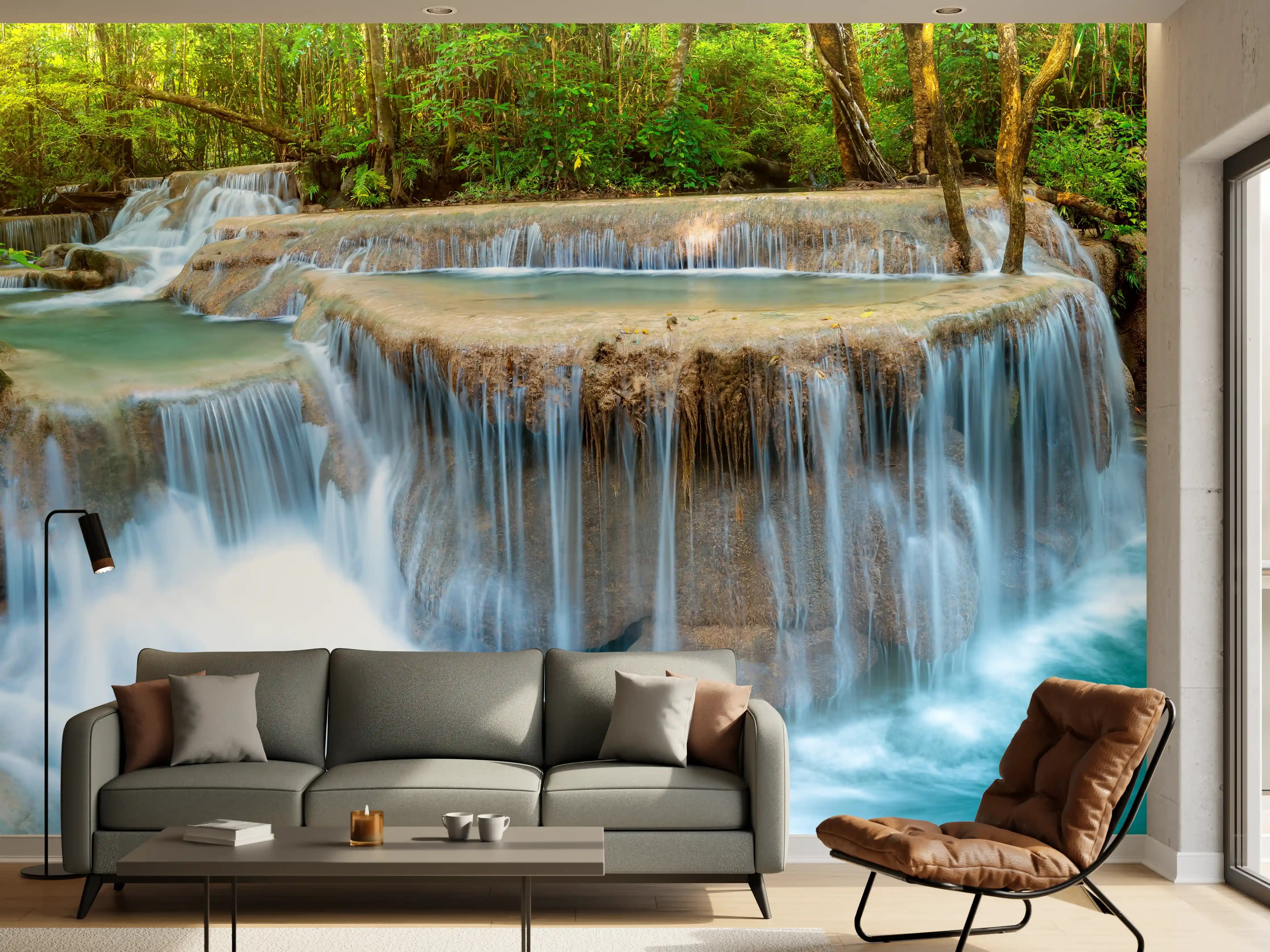 Wandverkleidung Wohnzimmer - Wasserfall im Wald von Thailand