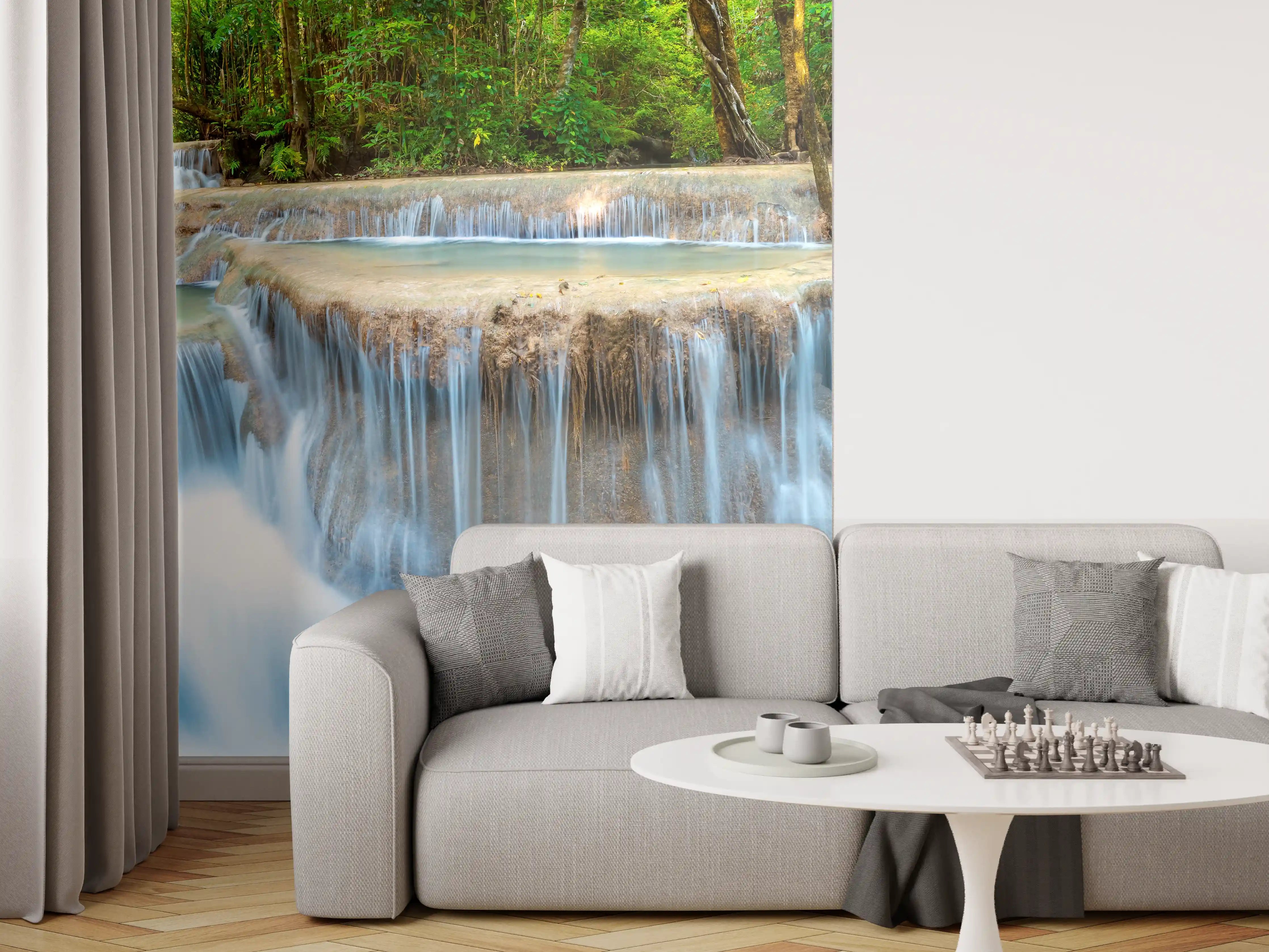 Wandverkleidung Wohnzimmer - Wasserfall im Wald von Thailand