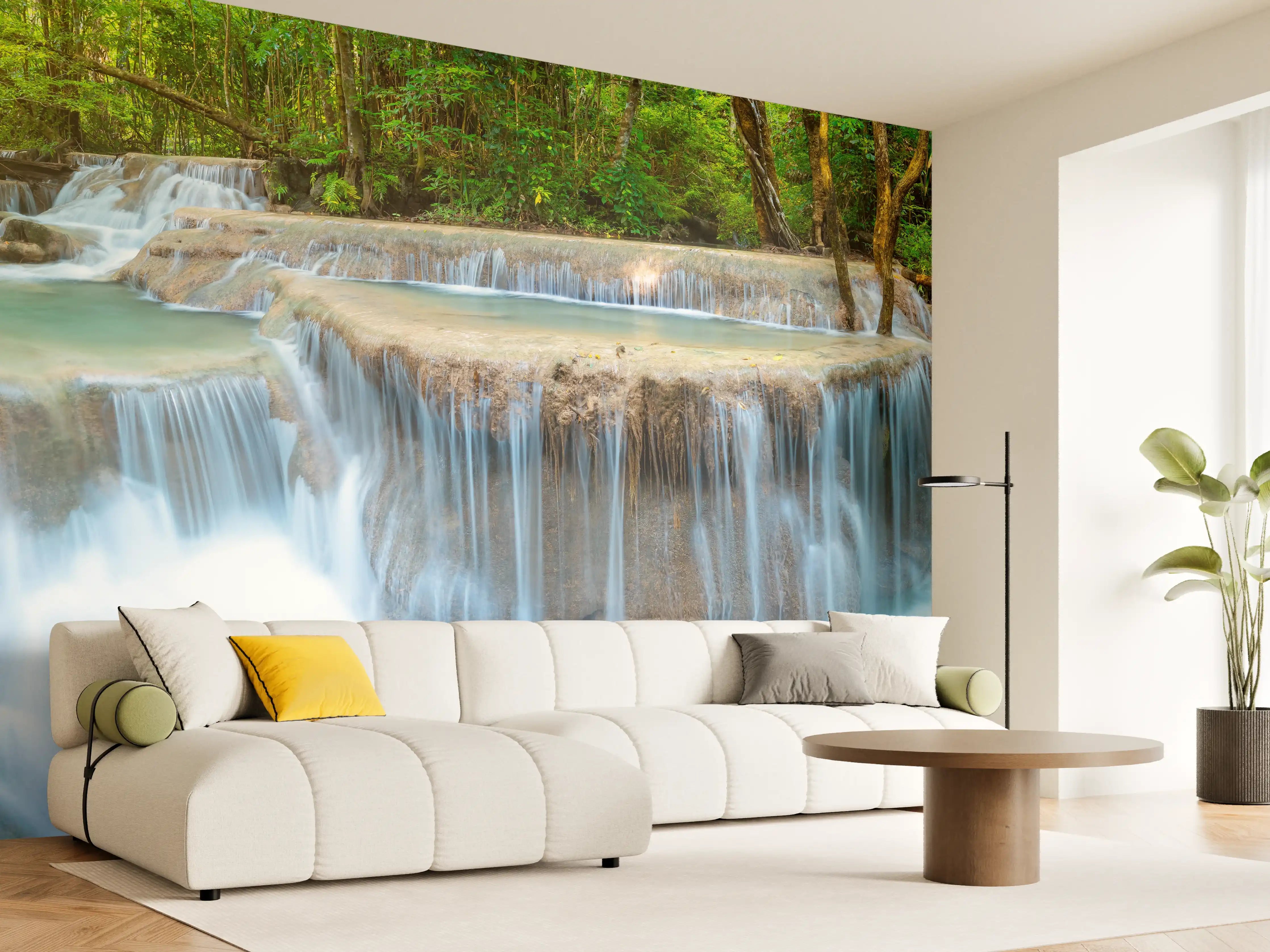 Wandverkleidung Wohnzimmer - Wasserfall im Wald von Thailand