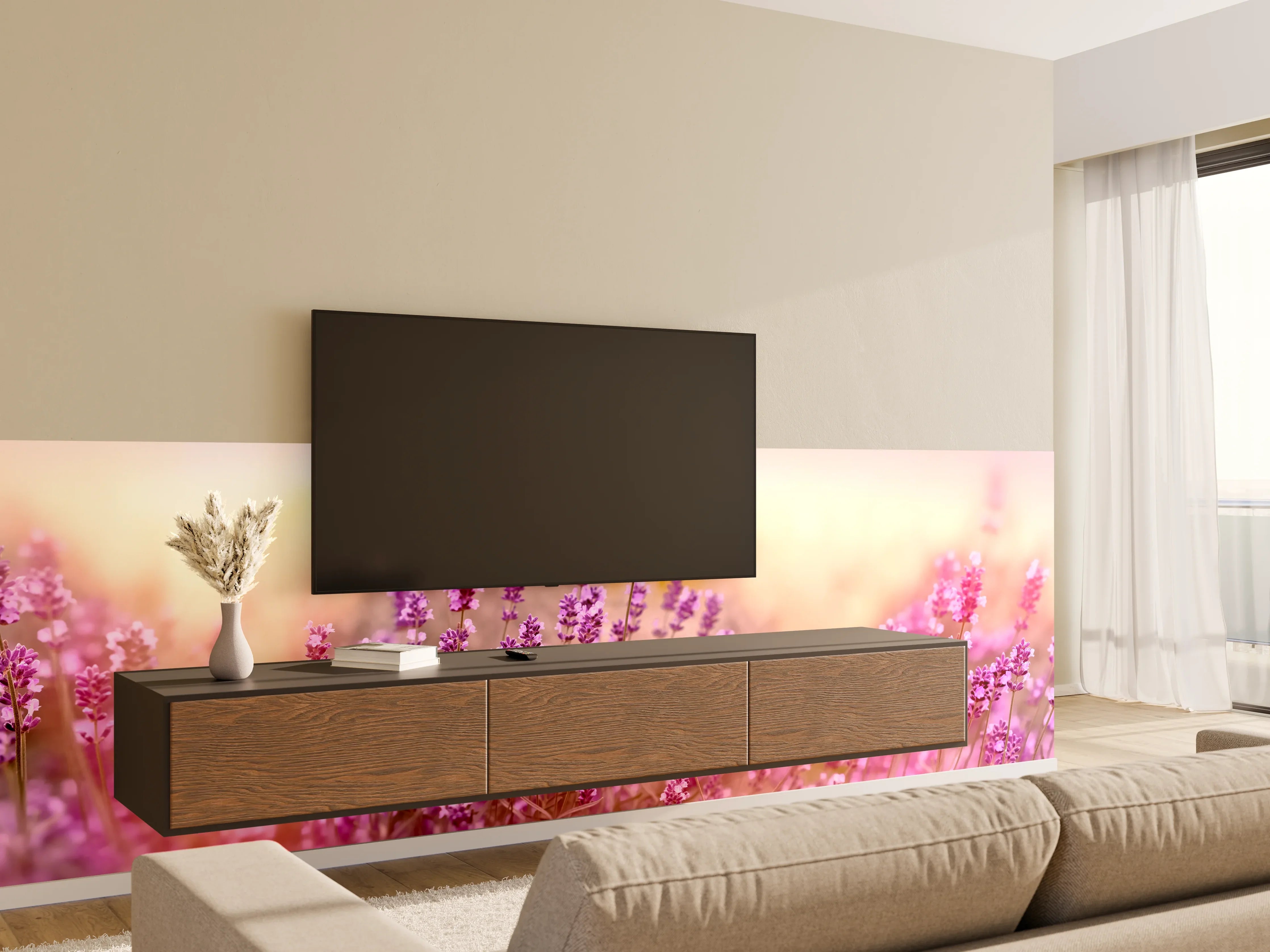 Wandverkleidung Wohnzimmer - Weicher und selektiver Fokus auf Lavendelblüte