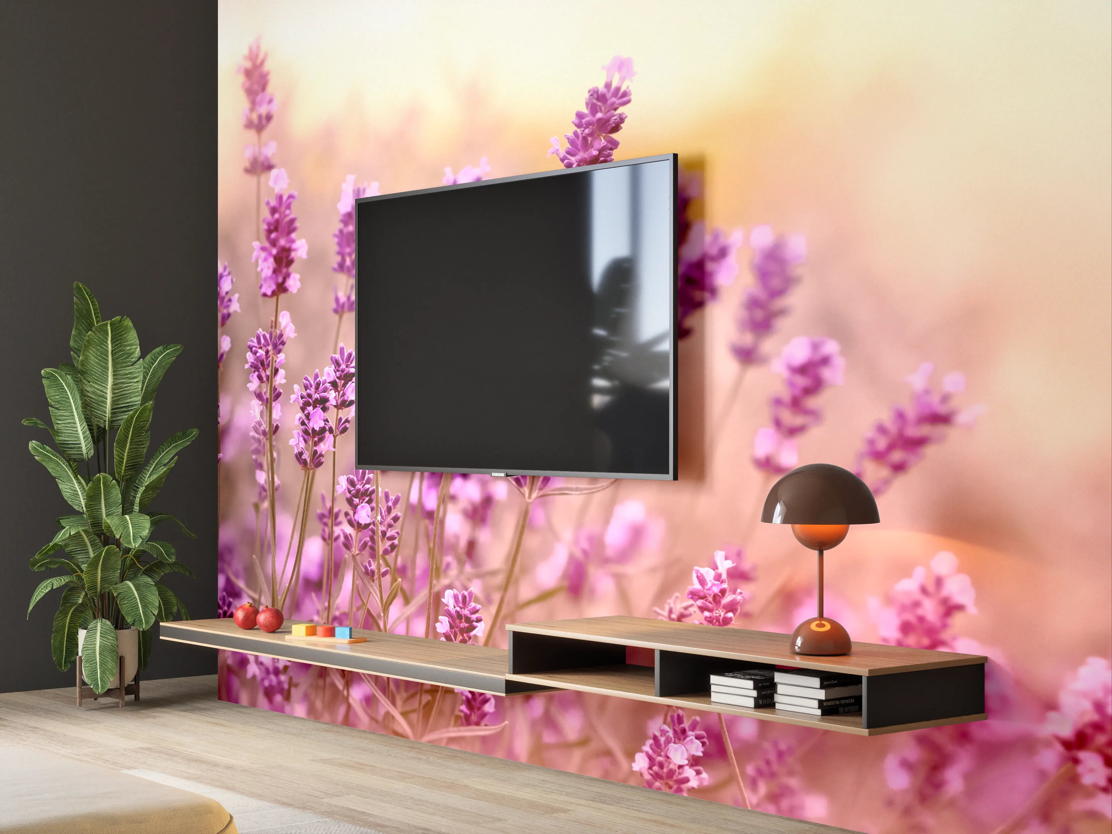 Wandverkleidung Wohnzimmer - Weicher und selektiver Fokus auf Lavendelblüte