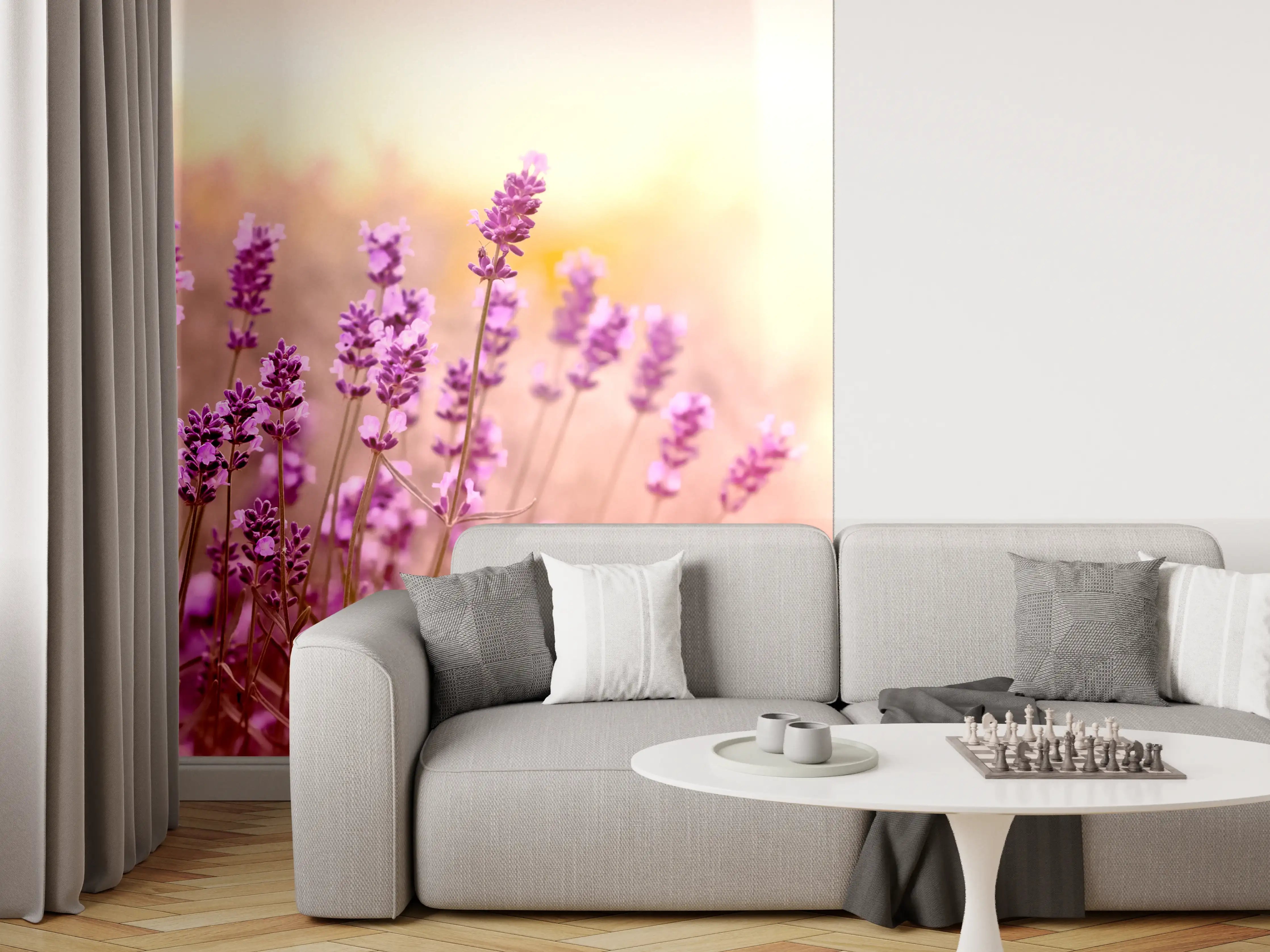 Wandverkleidung Wohnzimmer - Weicher und selektiver Fokus auf Lavendelblüte